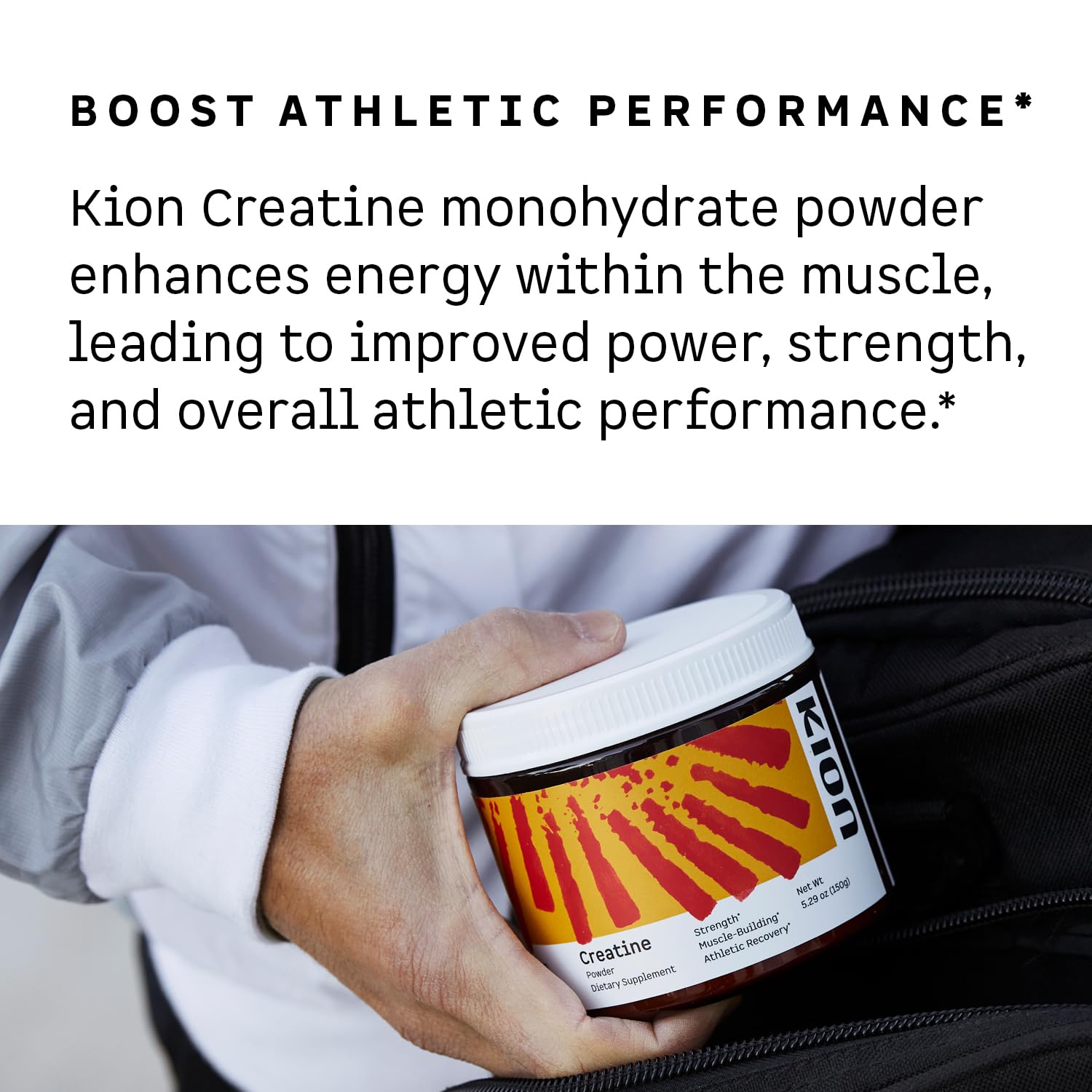 Étiquette Kion Creatine affichant Creapure et pureté.