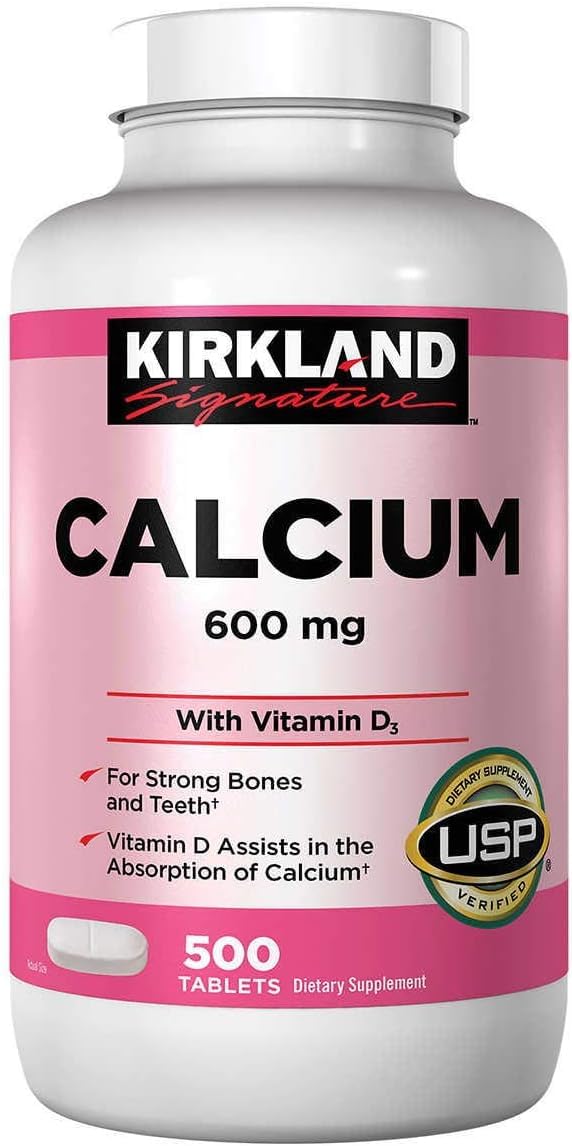 Kirkland Calcium 600 mg + D3 — bouteille, soutien potentiel des os et dents