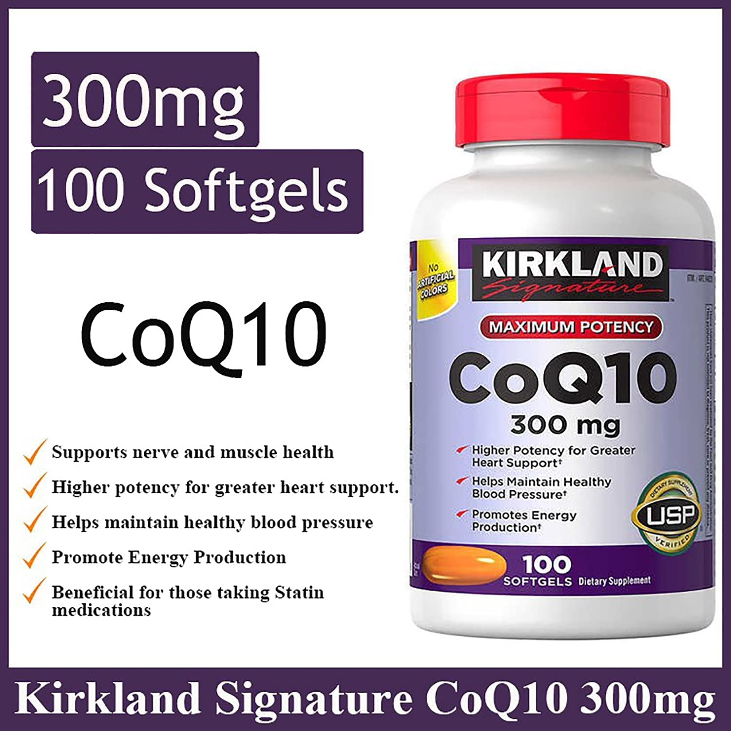 Kirkland CoQ10 300 mg, emballage 3-pack, option économique pour un supplément régulier.