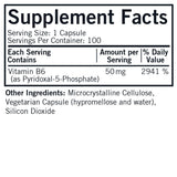 Étiquette claire sur la bouteille indiquant la dose P-5-P.