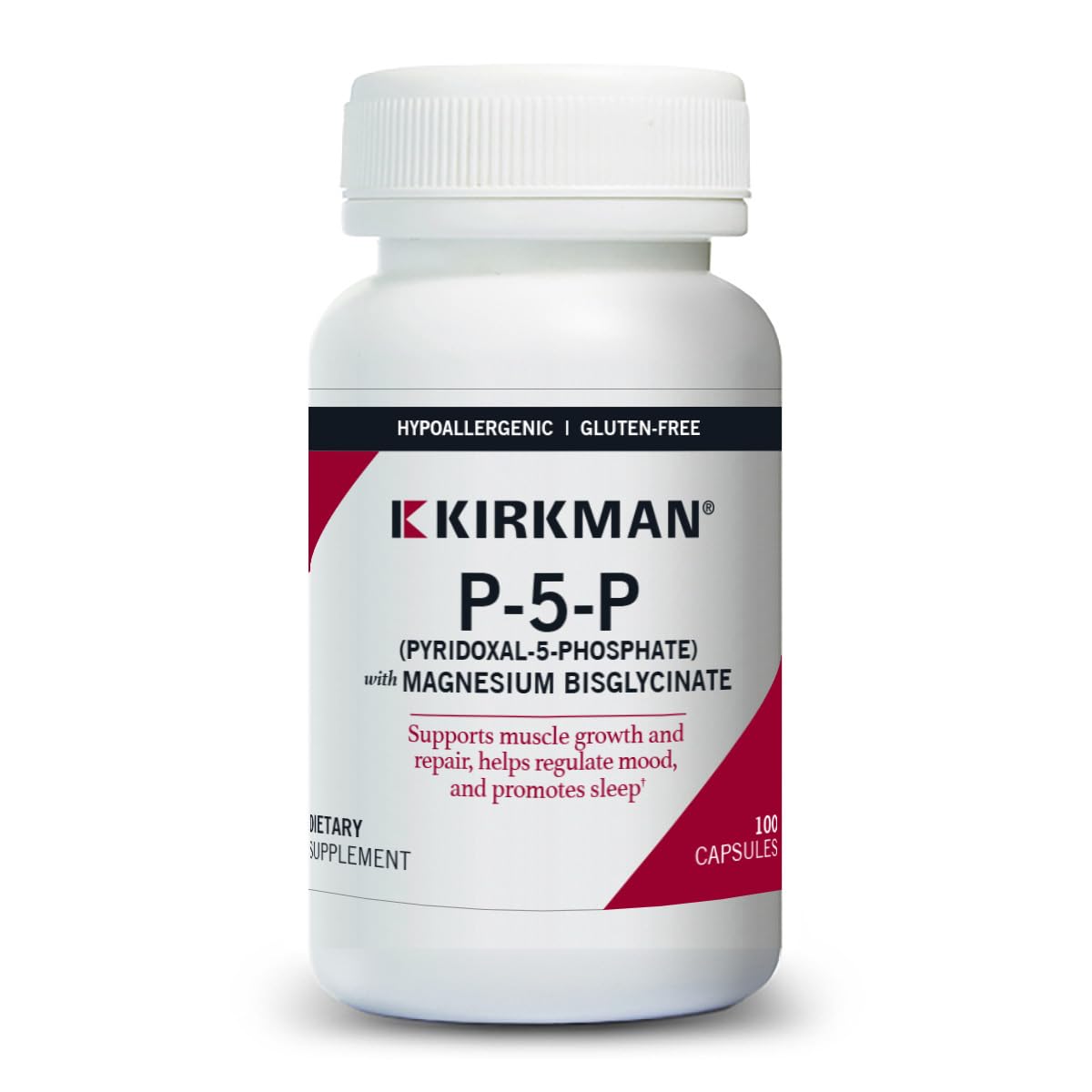 Kirkman P-5-P: bouteille et gélules, soutien potentiel des cofacteurs enzymatiques.