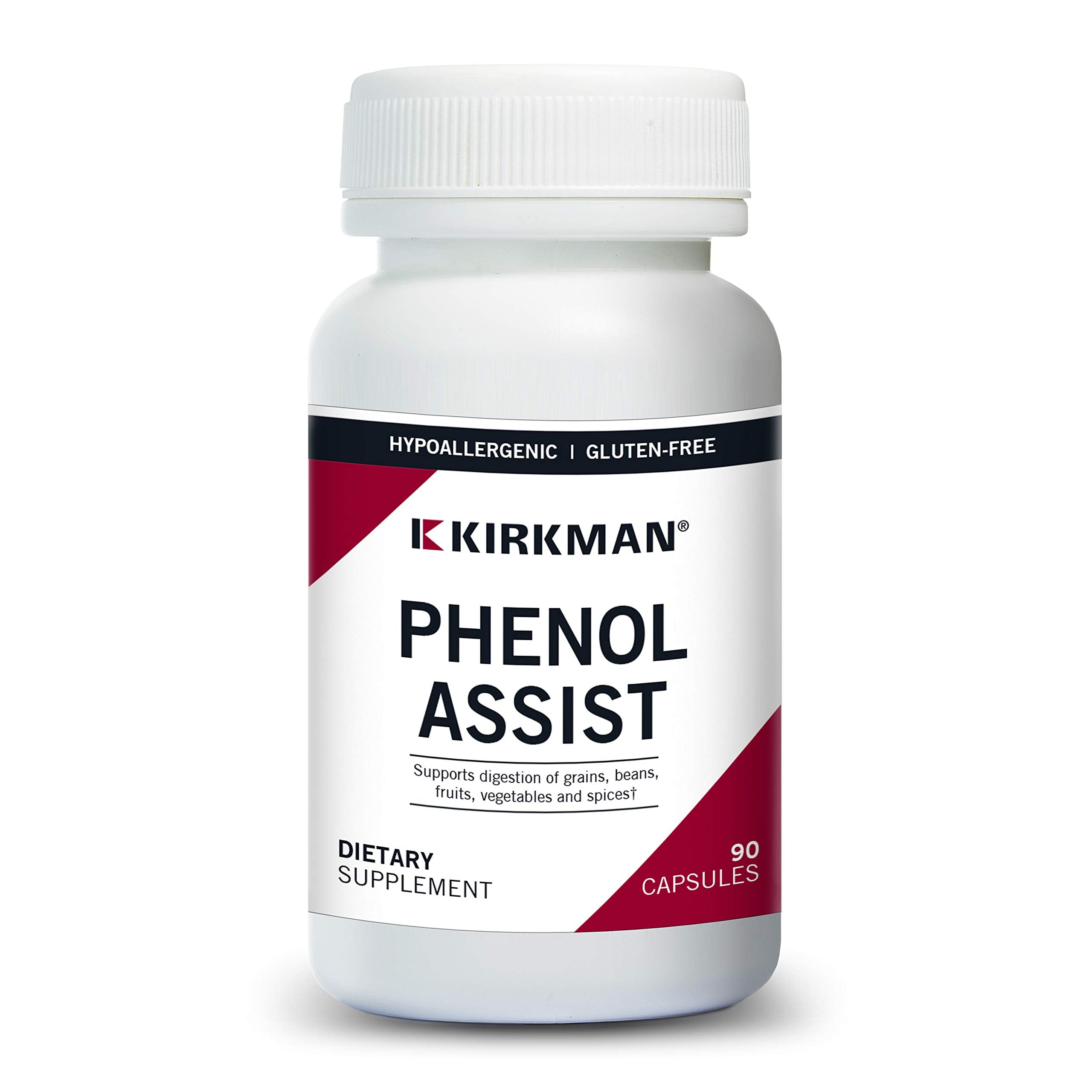 Kirkman Phenol Assist – bouteille avec capsules végétales, aide potentielle à la digestion des phénols.