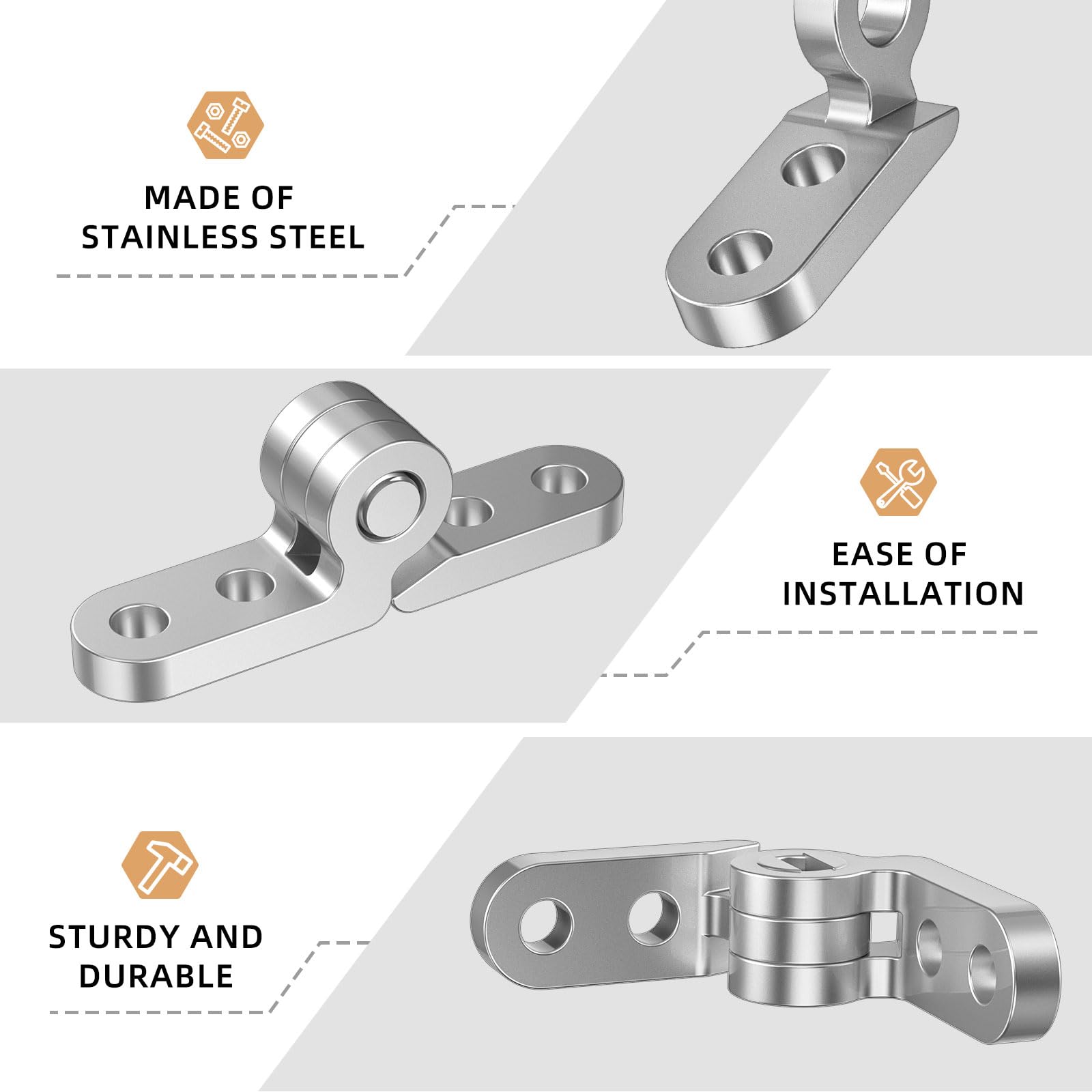 KishYa charnières universelles acier inox, compatibilité avec diverses montures.