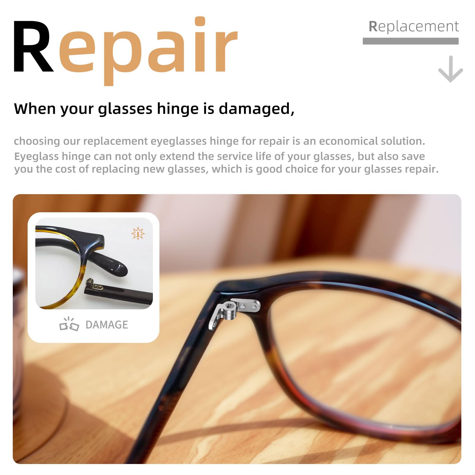 KishYa kit charnières lunettes, installation facile et réutilisable.