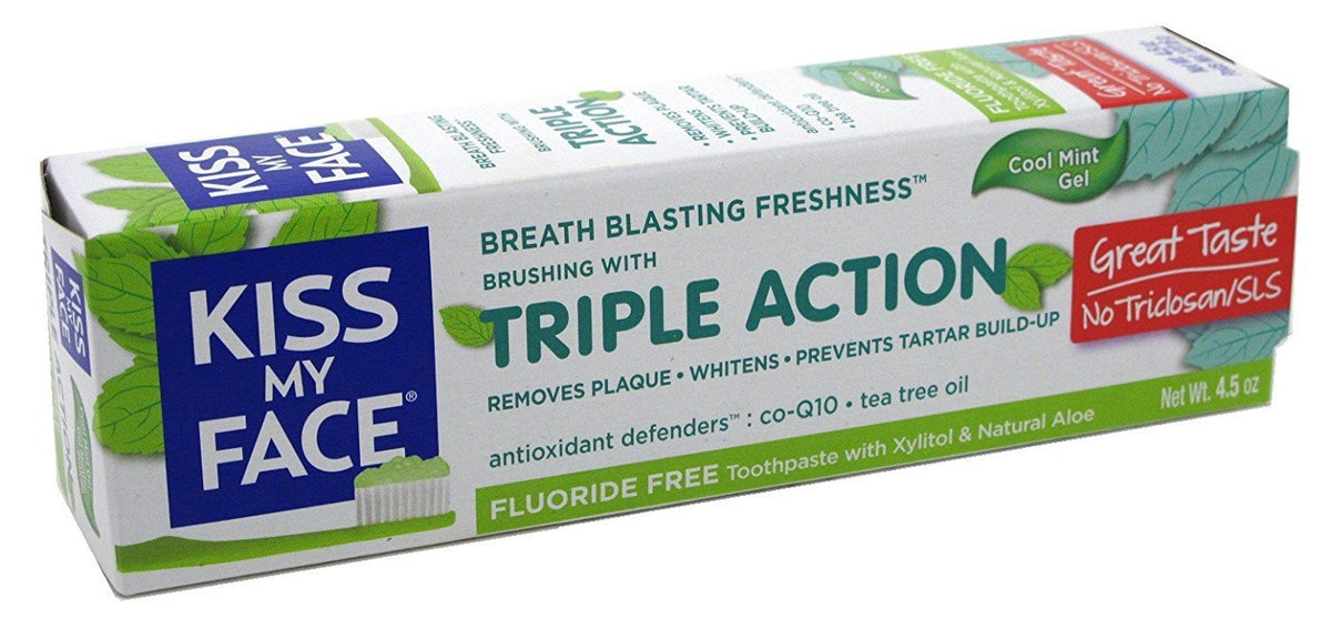 Dentifrice Kiss My Face Action Triple Gel Menthe Fraîche, pack de 3, favorise haleine fraîche et protection quotidienne