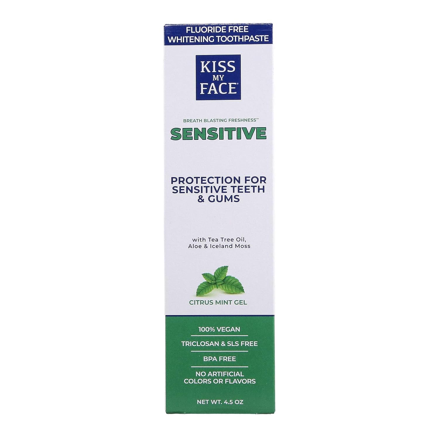 Kiss My Face Dentifrice sans fluor, bouteille 4,5 oz, soin sensible au quotidien.