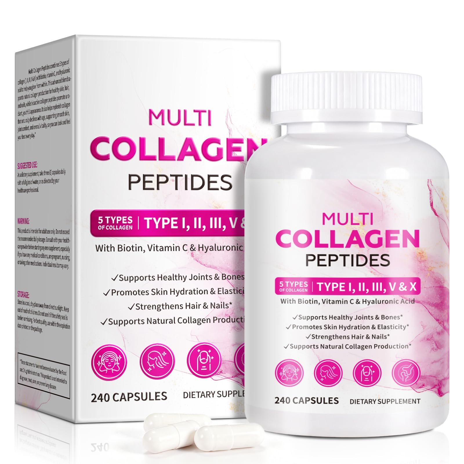 KITNOBLIS Collagène multiforme – Bouteille verseur pratique pour la prise journalière.