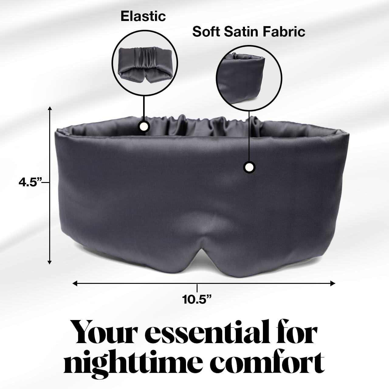 Masque Kitsch satin charbon noir porté sur les yeux, bloque la lumière.
