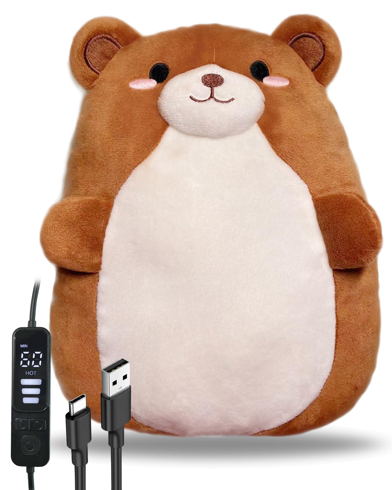 Kivdes Ours Chauffant USB, vue détaillée du design doux et confortable.
