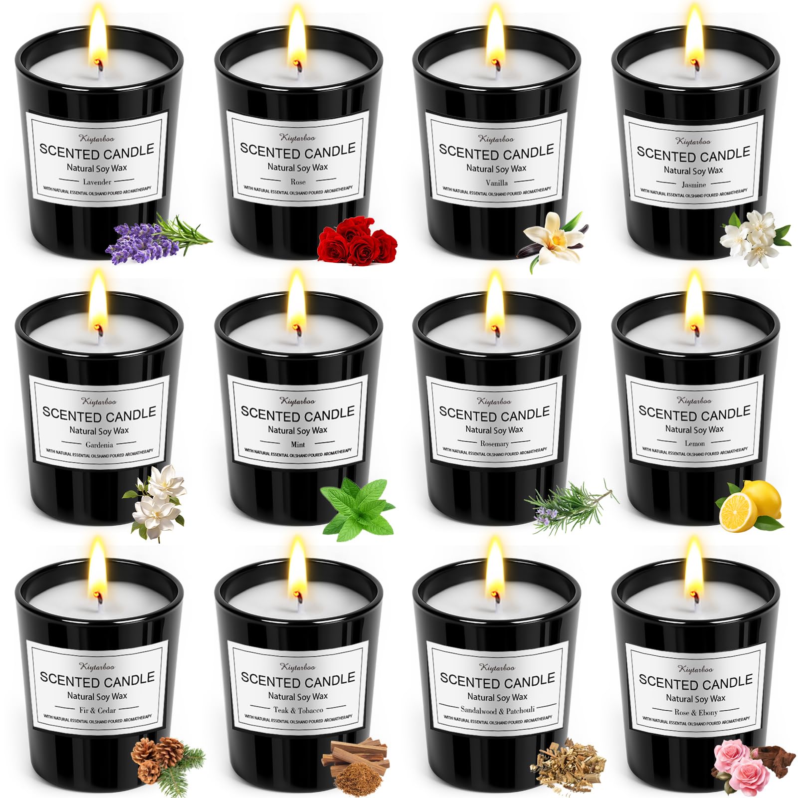Bougies KIYTARBOO ensemble parfumée 12 pièces pour ambiance chaleureuse et relaxante
