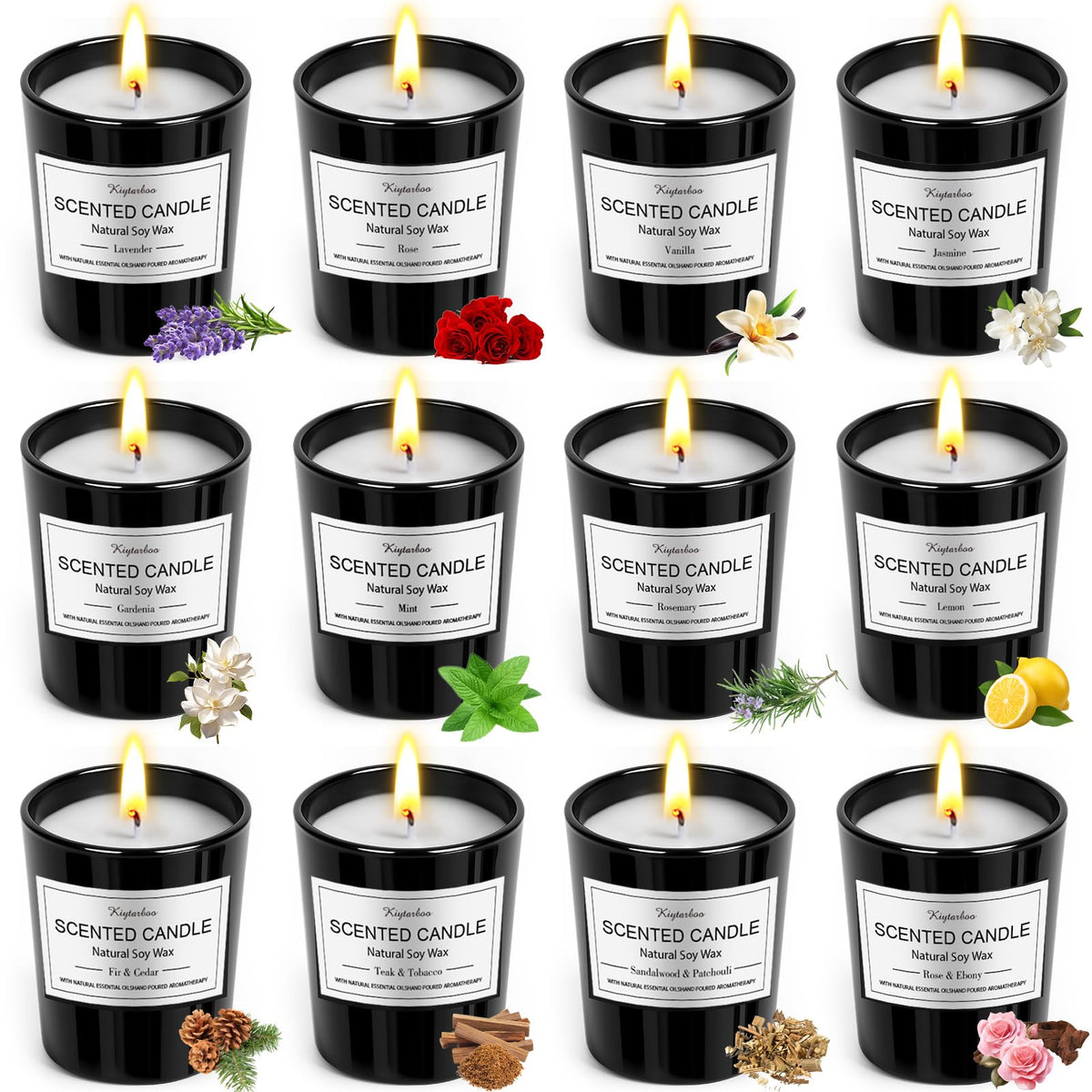 Bougies KIYTARBOO ensemble parfumée 12 pièces pour ambiance chaleureuse et relaxante