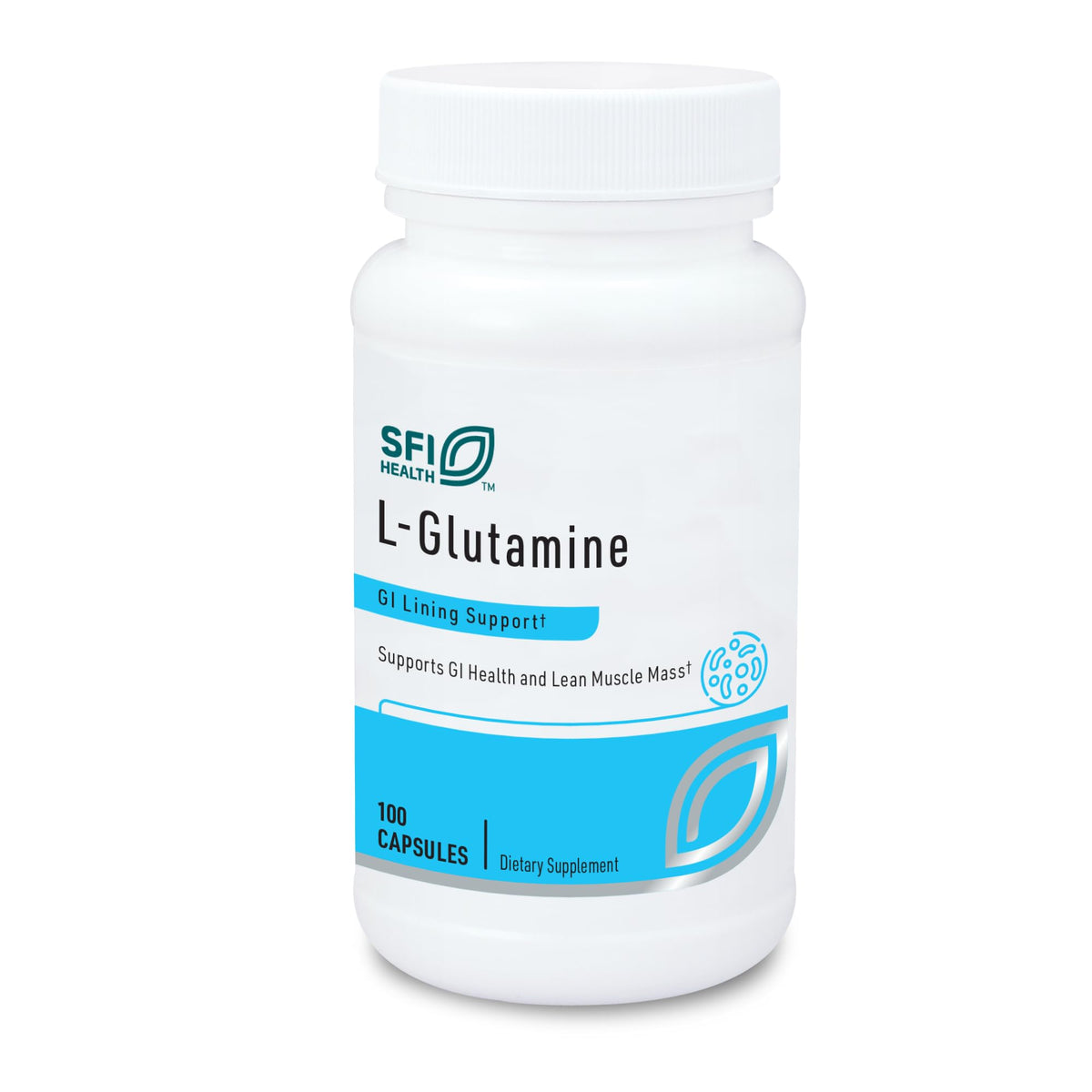 Klaire L-Glutamine: bouteille de 100 capsules, soutien potentiel pour les muscles et digestion.