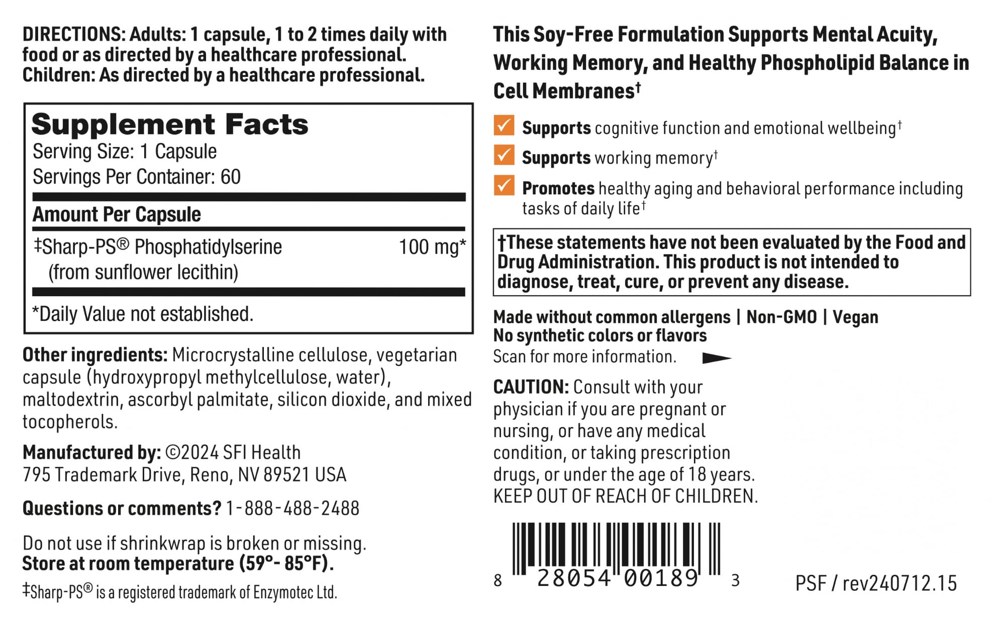 Klaire Labs SFI Health, produit hypoallergénique sans lait, œufs, poisson et gluten; pratique en capsules.