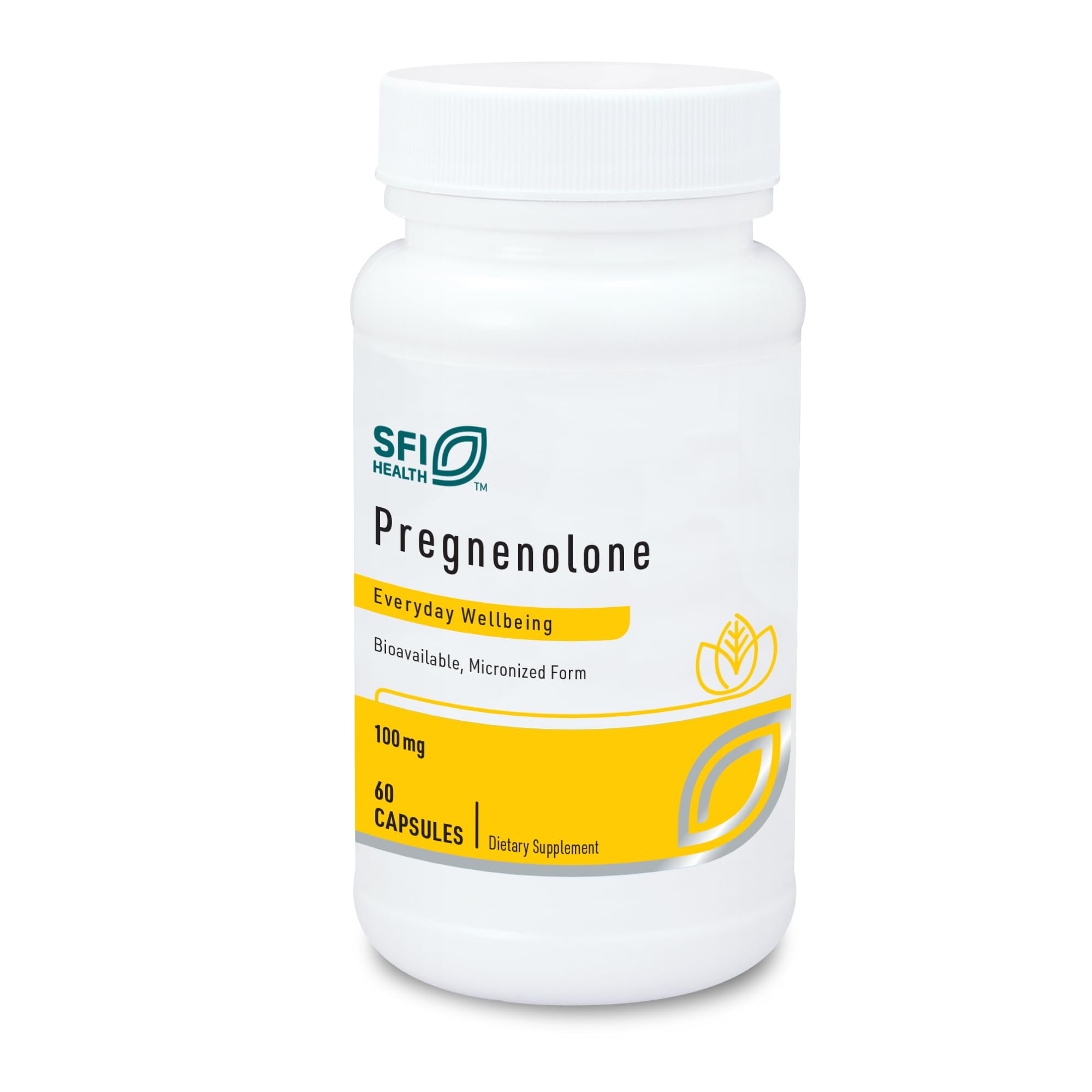 Klaire Labs SFI Health Pregnenolone - Bouteille 60 capsules végétariennes, prise quotidienne pratique.