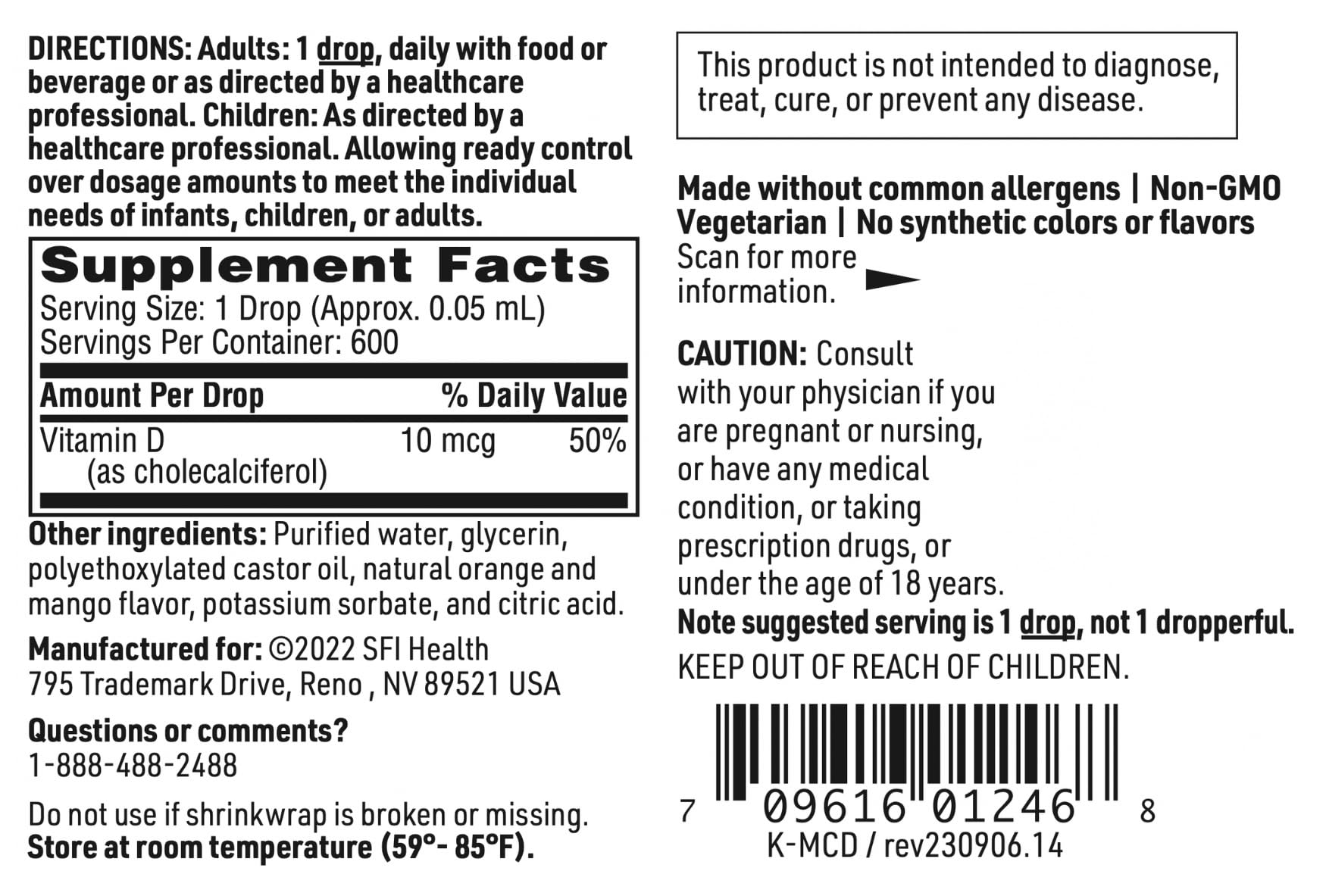 Produit hypoallergénique Klaire Labs SFI Health D3, sans allergènes courants.