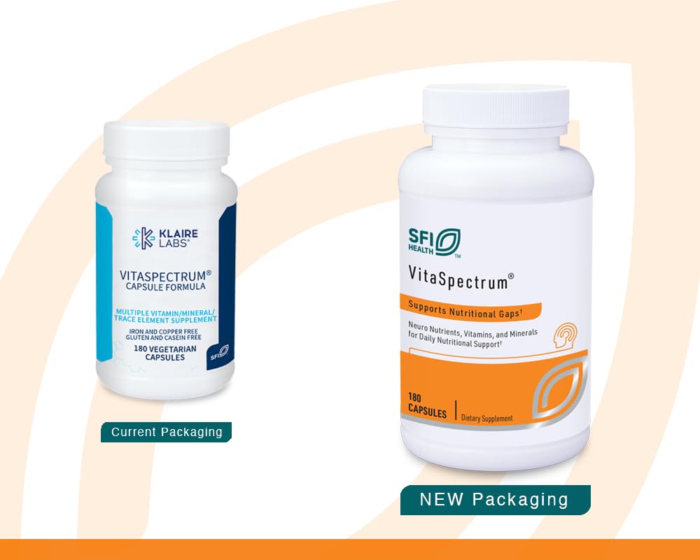 Klaire Labs VitaSpectrum capsules, texture visible, assurance de qualité pour le dosage.
