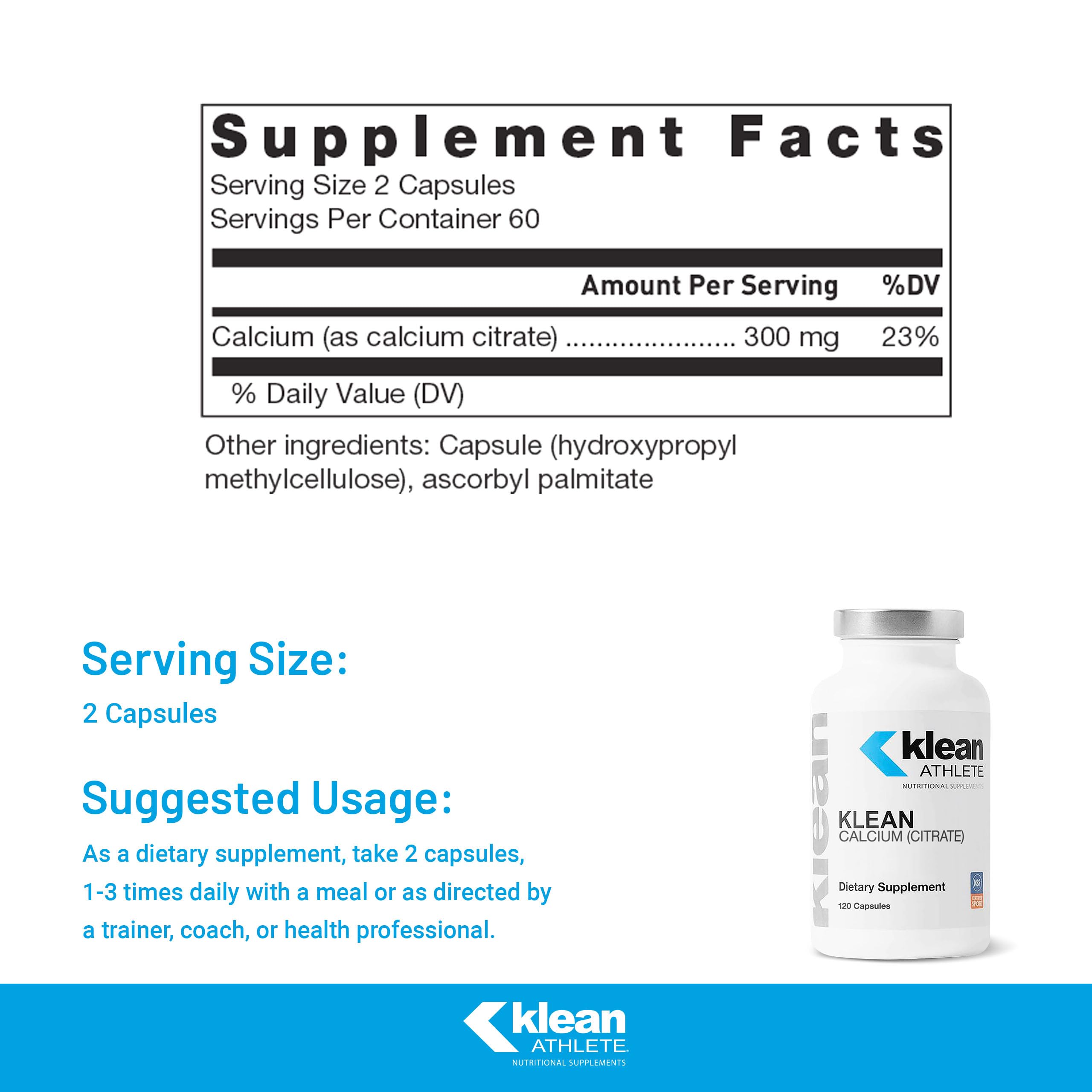 Klean Athlete Klean Calcium Citrate: capsules de dosage faciles à intégrer dans la routine sportive.