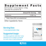 Étiquette Klean Glutamine avec informations claires sur les ingrédients.