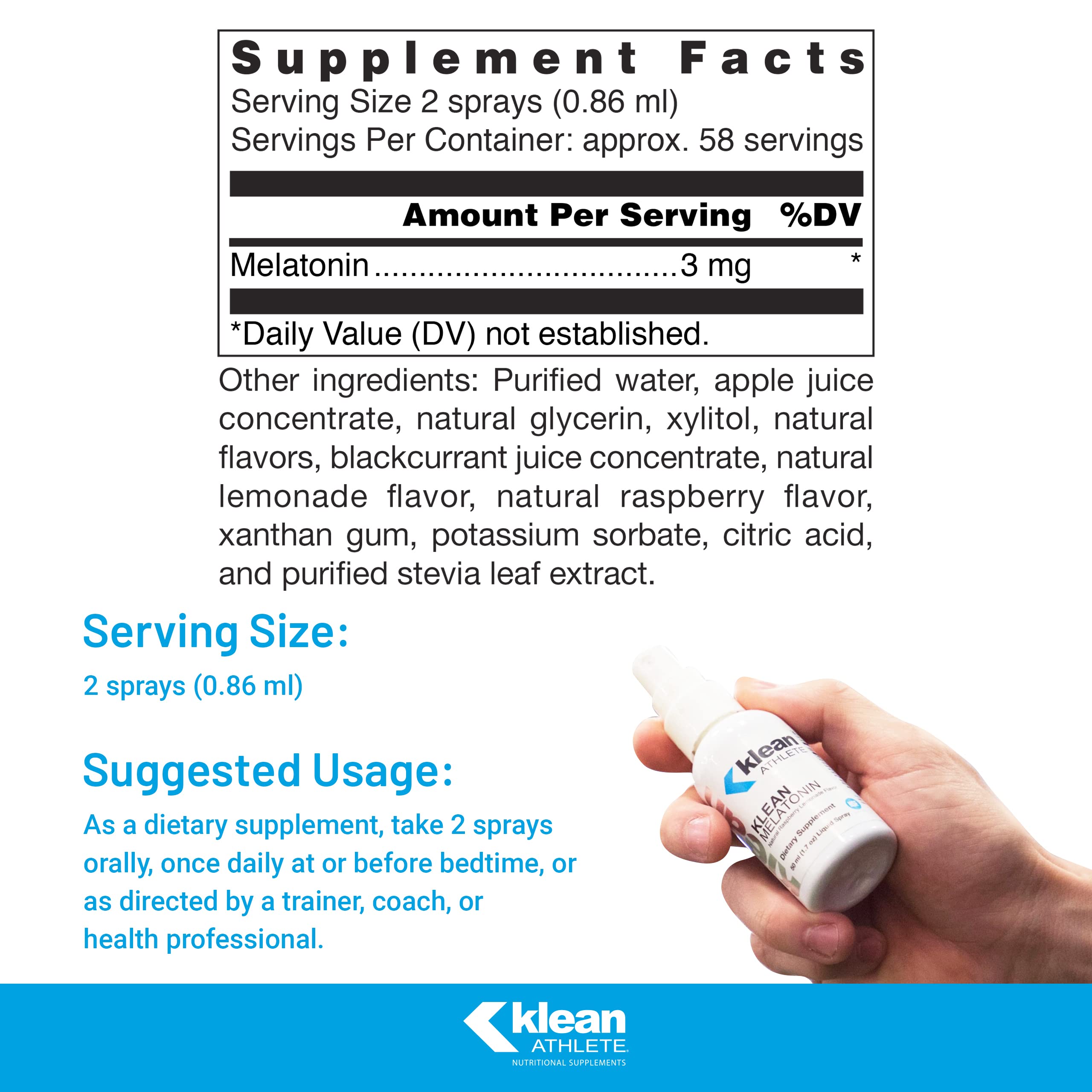 Klean Athlete Melatonin spray bouteille compact, pratique pour trajets et soirées.