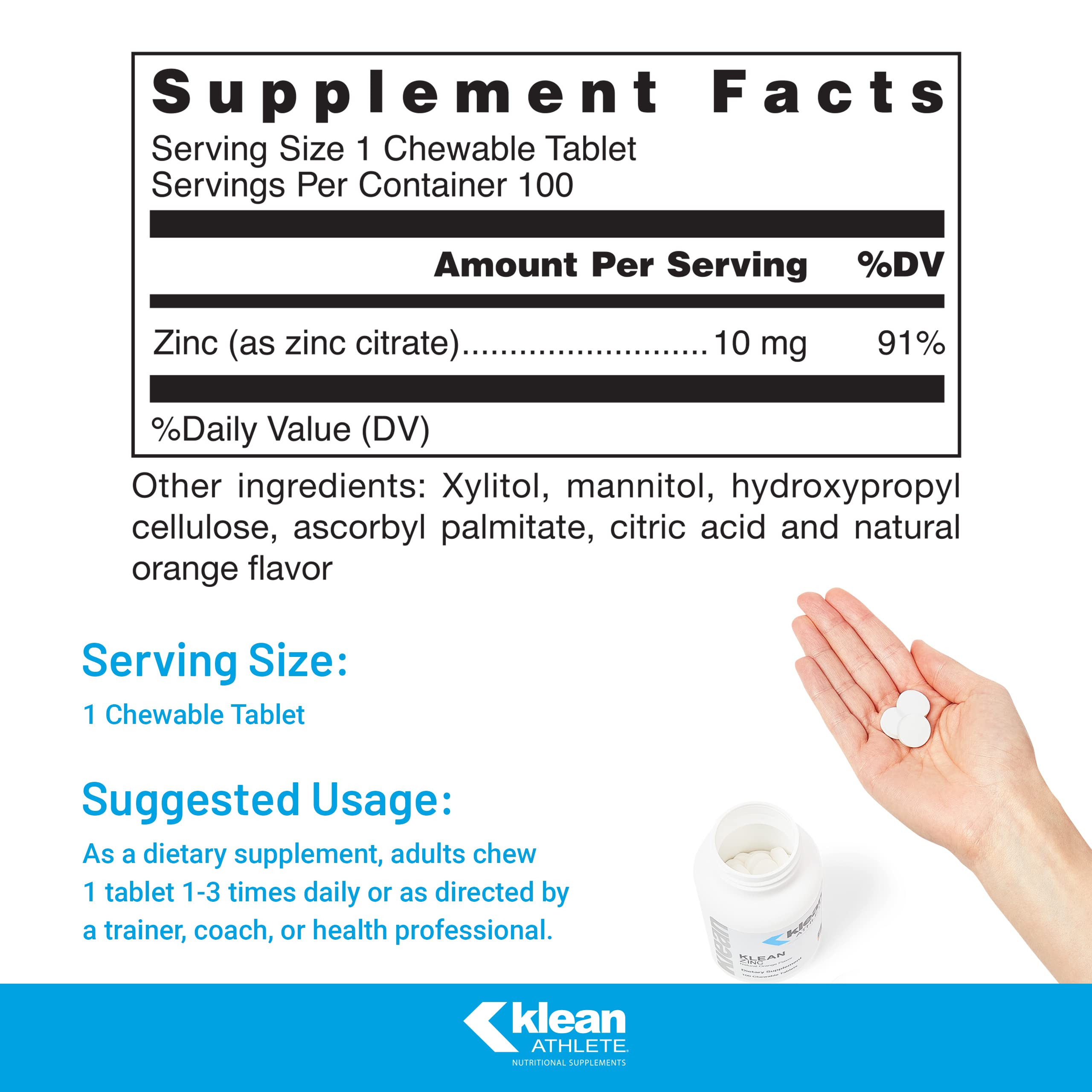 Klean Athlete Zinc – comprimé orange, soutien potentiel au système immunitaire pendant l’entraînement.