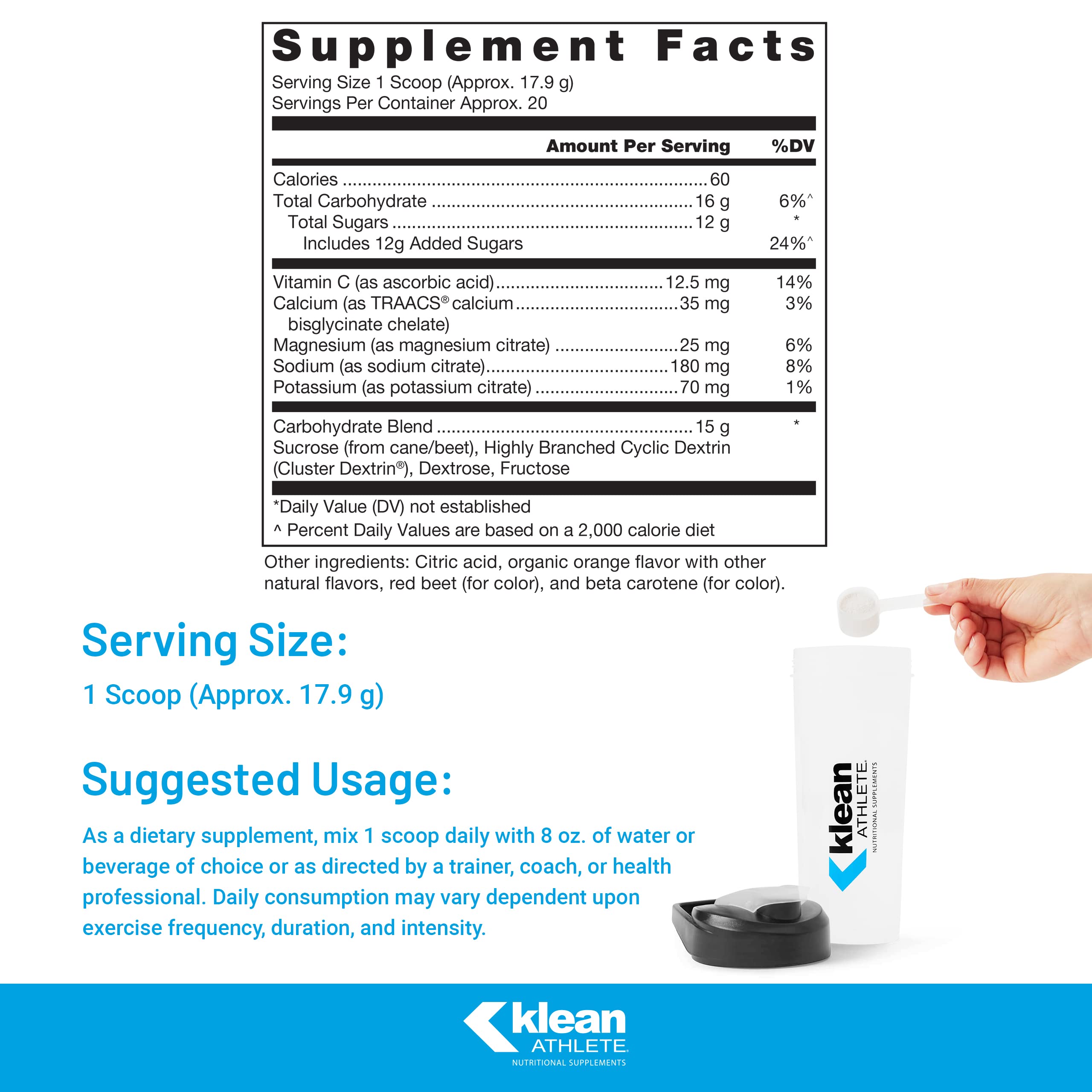Doseur mesurant la boisson Klean Hydration pour dosage précis.