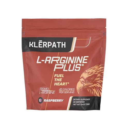 Klerpath L-Arginine Plus, doseur framboise, aide à l'énergie durable.