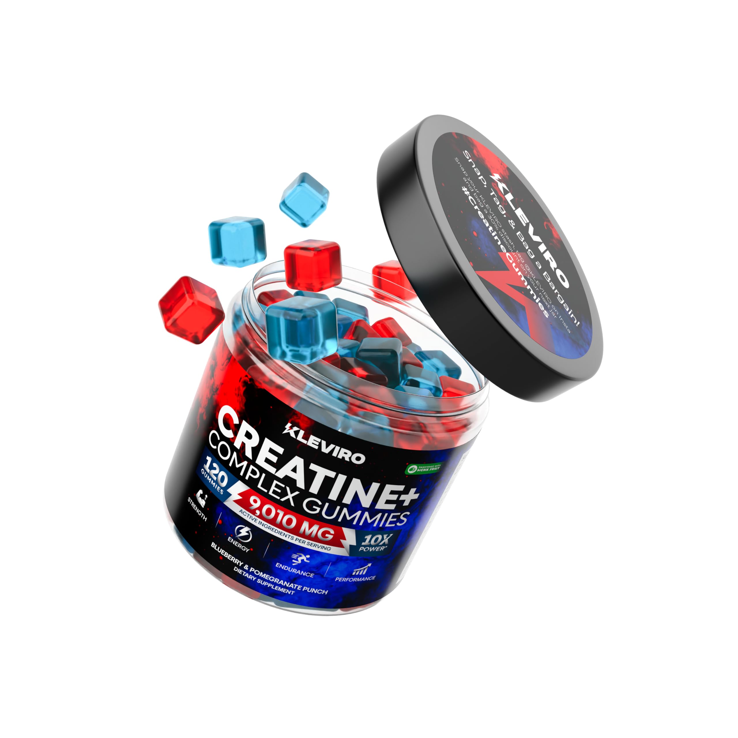 Bouteille ouverte KLEVIRO avec gummies faciles à prendre