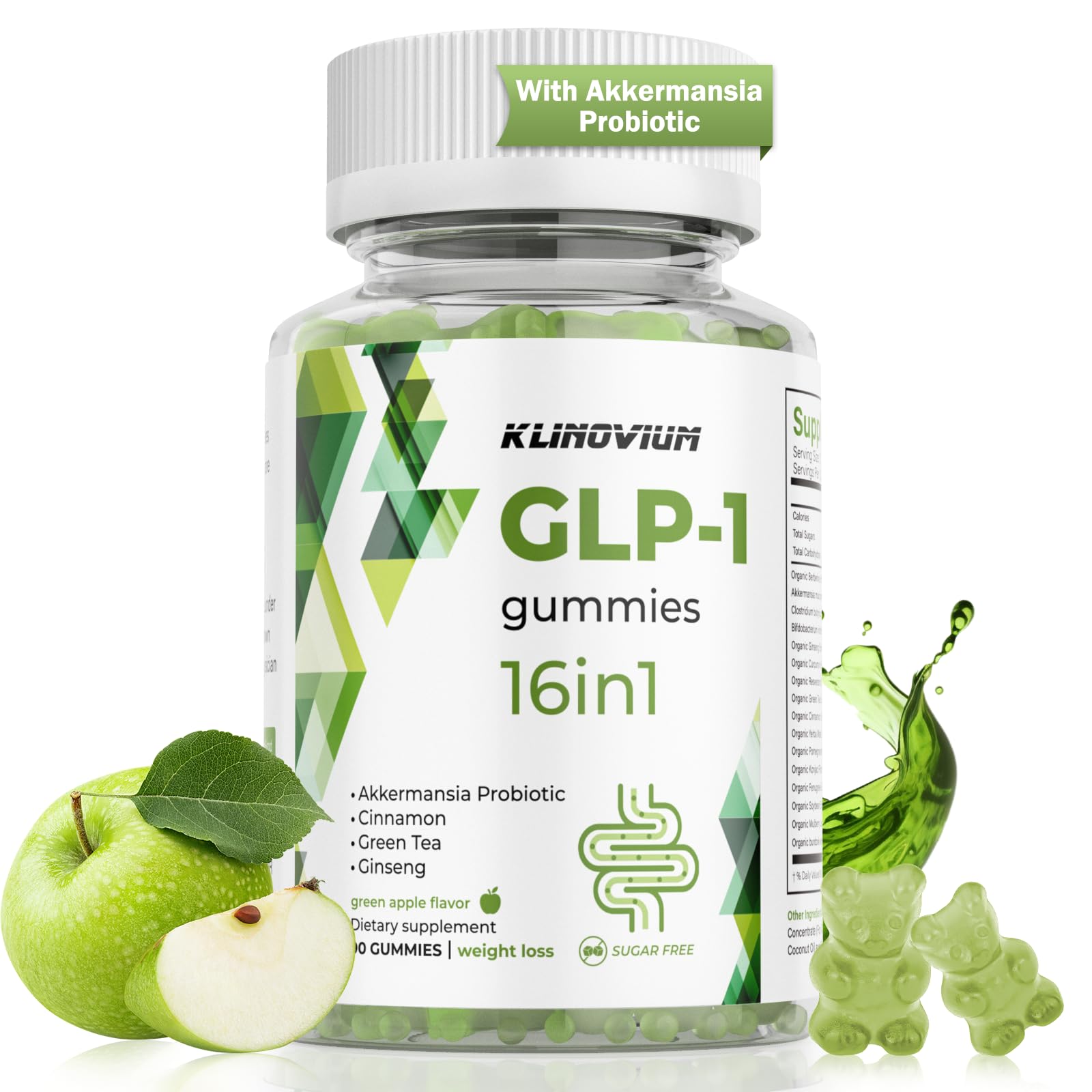 Klinovium GLP-1 gommes — bouteille versant les gommes, pratique pour la routine quotidienne.