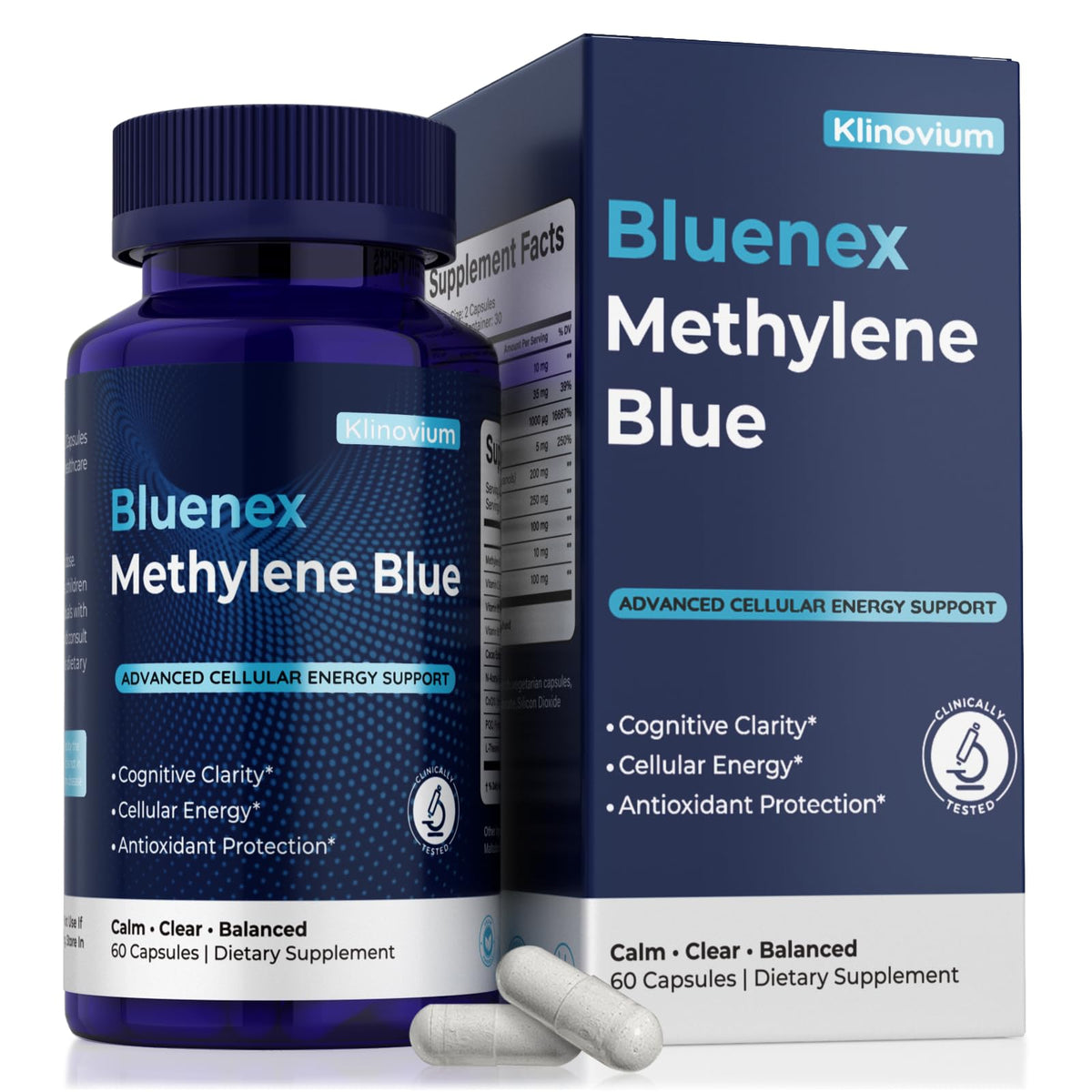 Klinovium Methylene Blue: capsules clarte cognitive pour concentration durable.