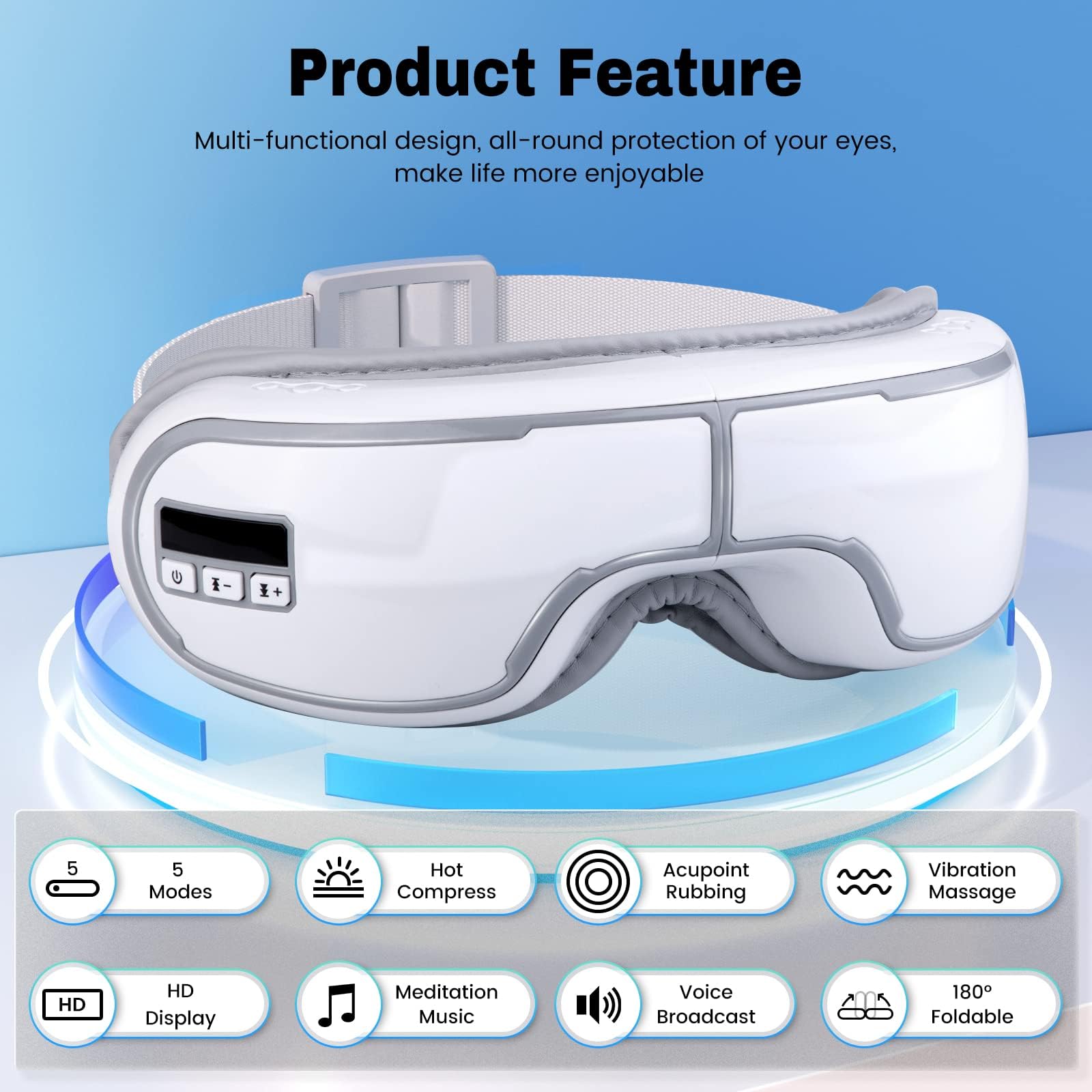 Klobela Eye Massager design pliable à 180° pour le rangement.