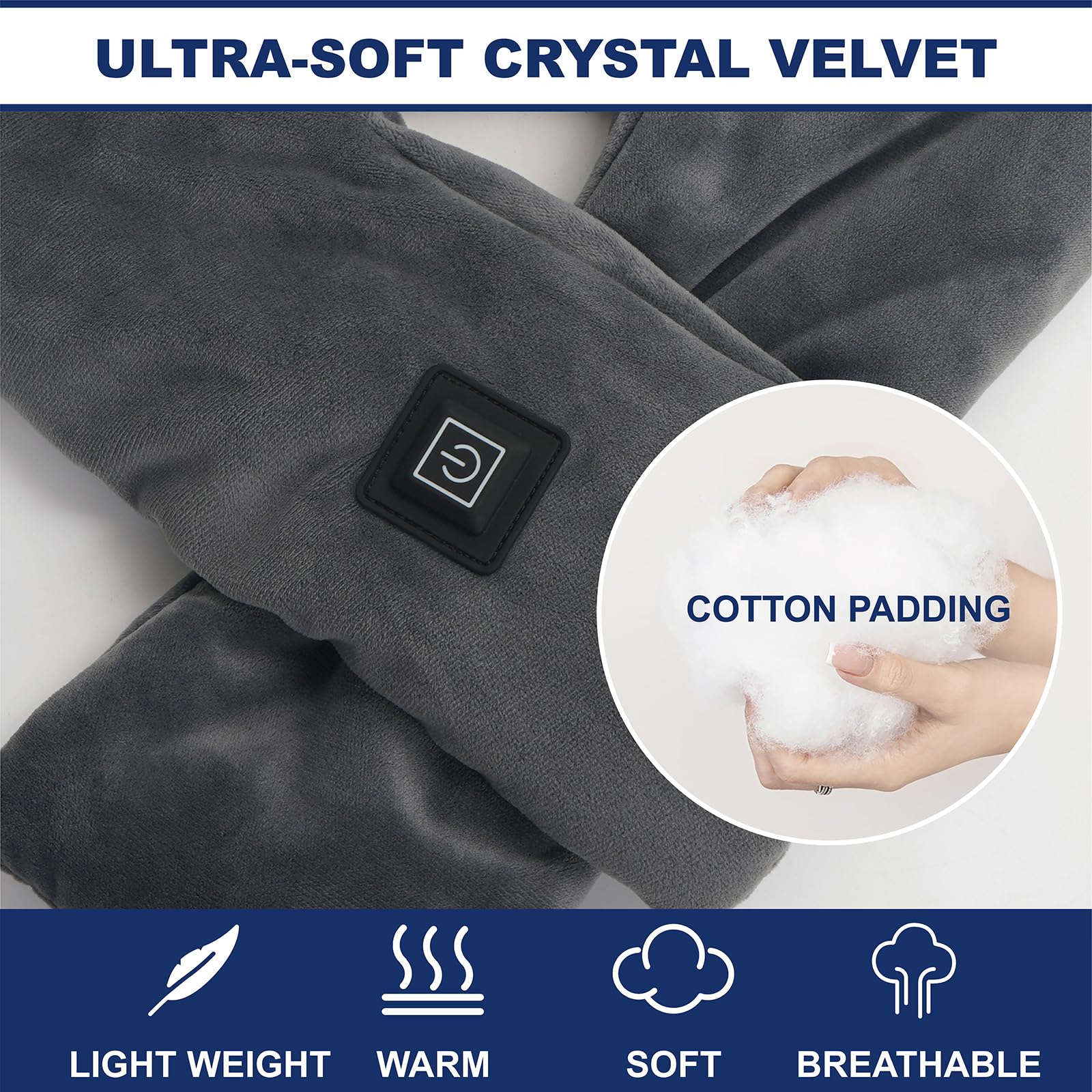 Écharpe velours doux gris KMANDLU, toucher luxueux et confort.