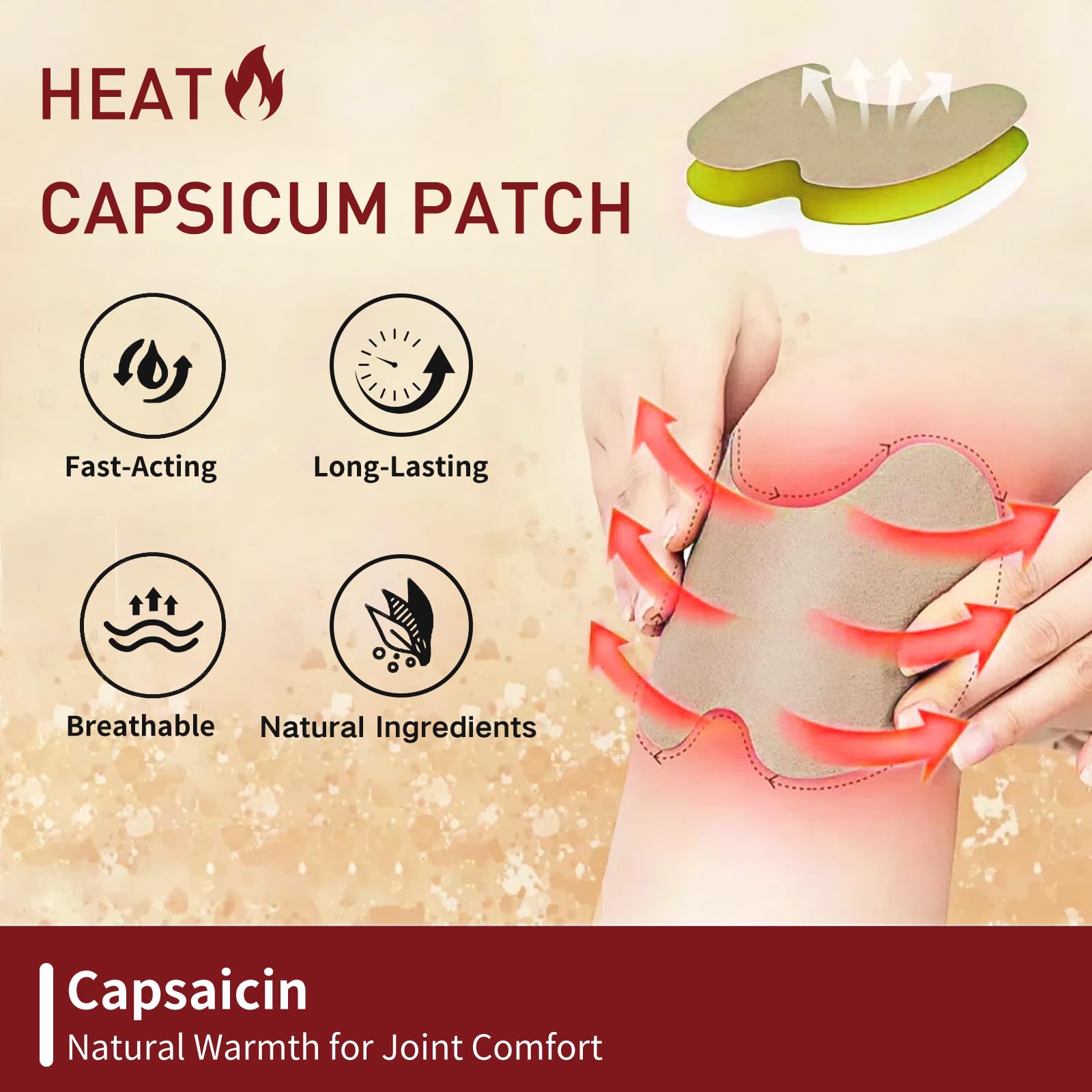 Patch Genou Capsaicine KmaxShip — application rapide et chaleur ciblée pour le genou.