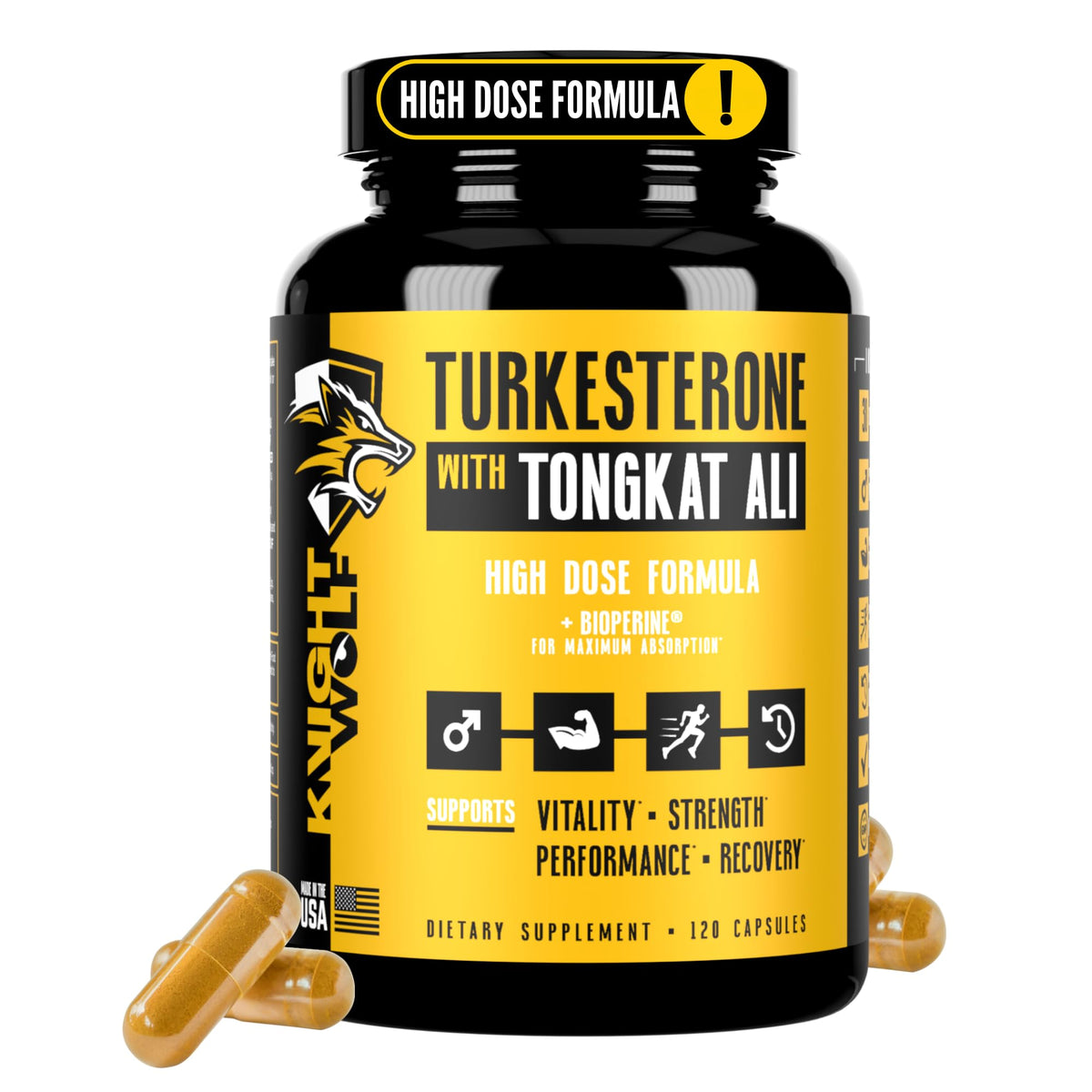 Turkesterone KNIGHT WOLF SUPPS en bouteille, soutien potentiel à la récupération après l effort.