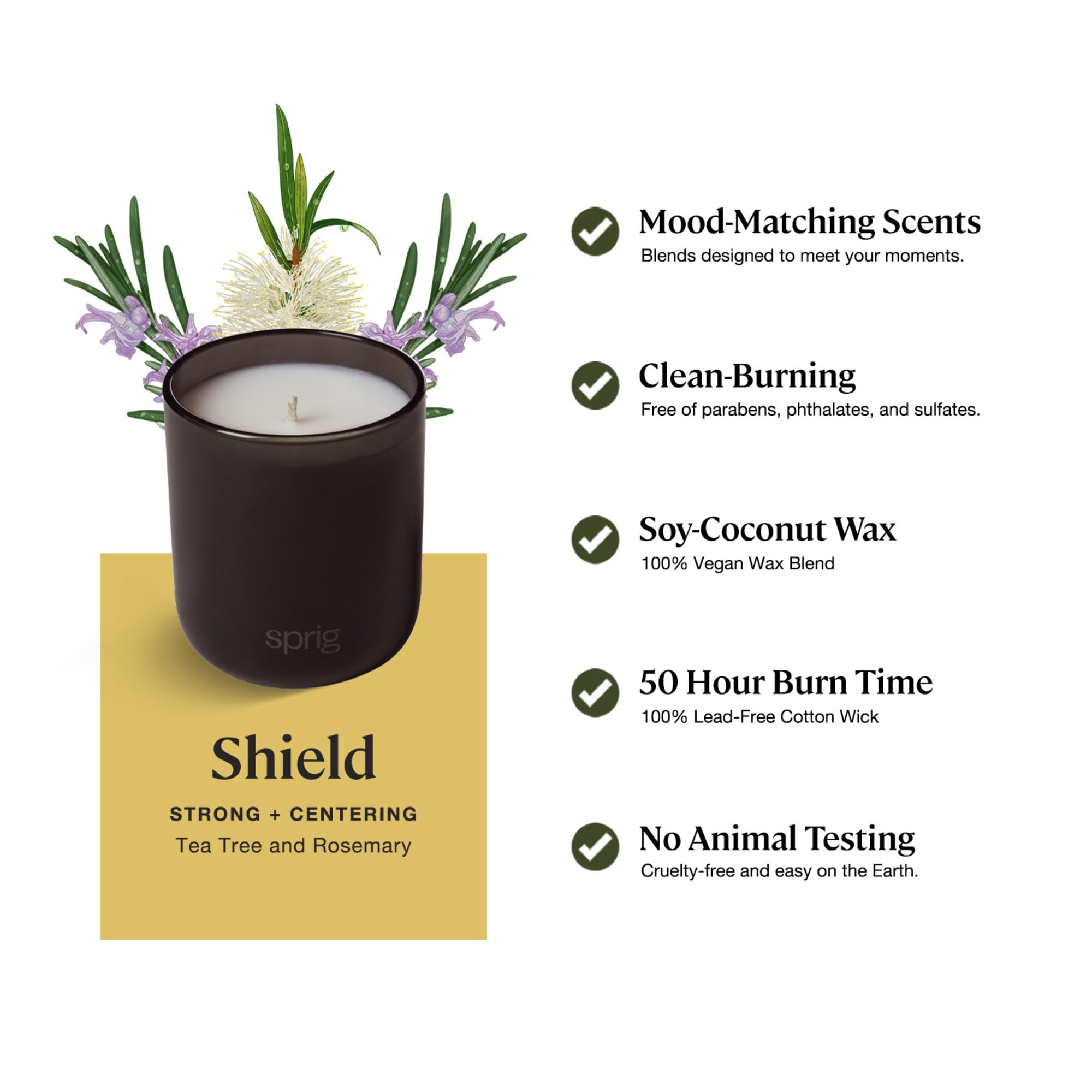Cire soja-coco naturelle de Kohler Sprig pour une combustion durable et respectueuse.