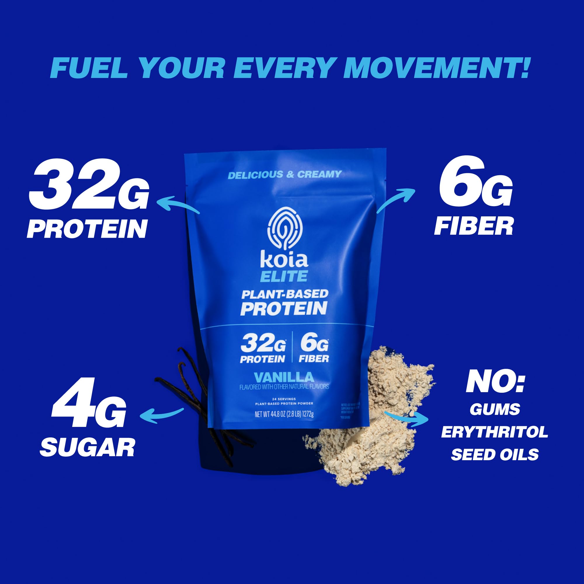 Koia Protéine Elite vanille dans un shake, texture crémeuse prête à boire.
