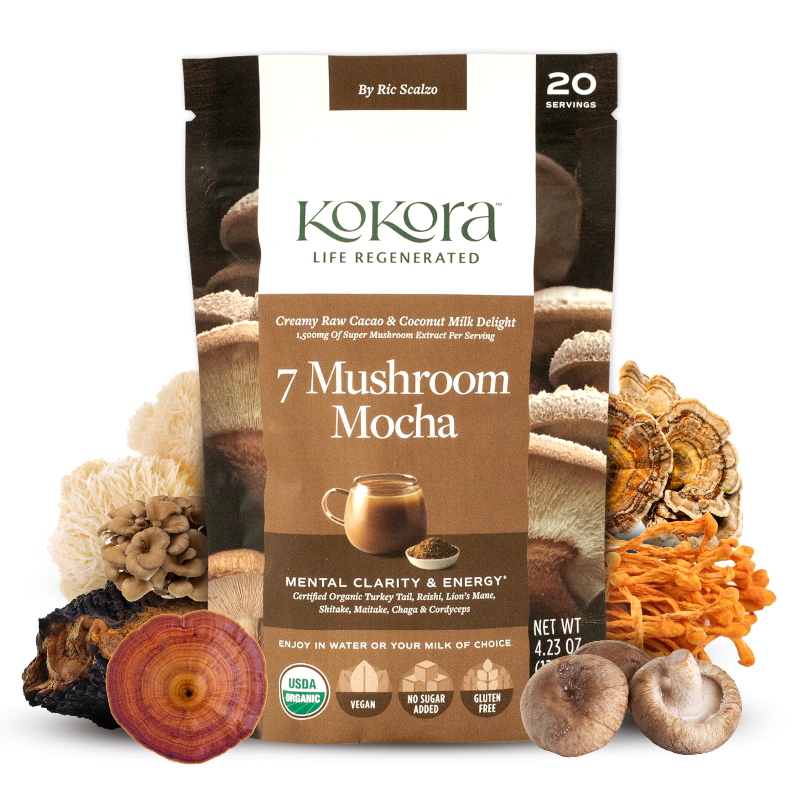 Kokora 7 champignons mocha, boisson crèmeuse pour énergie stable et concentration