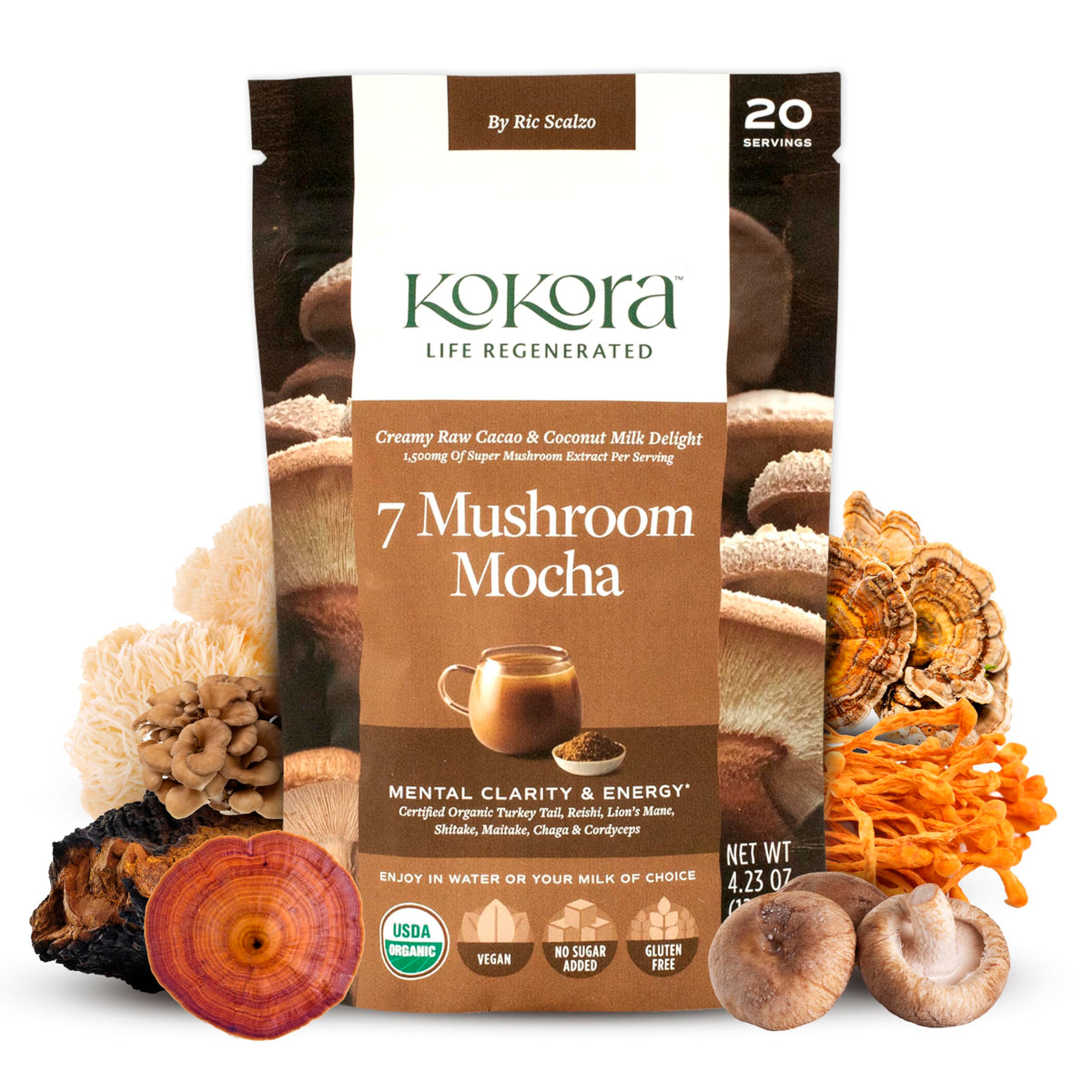 Kokora 7 champignons mocha, boisson crèmeuse pour énergie stable et concentration