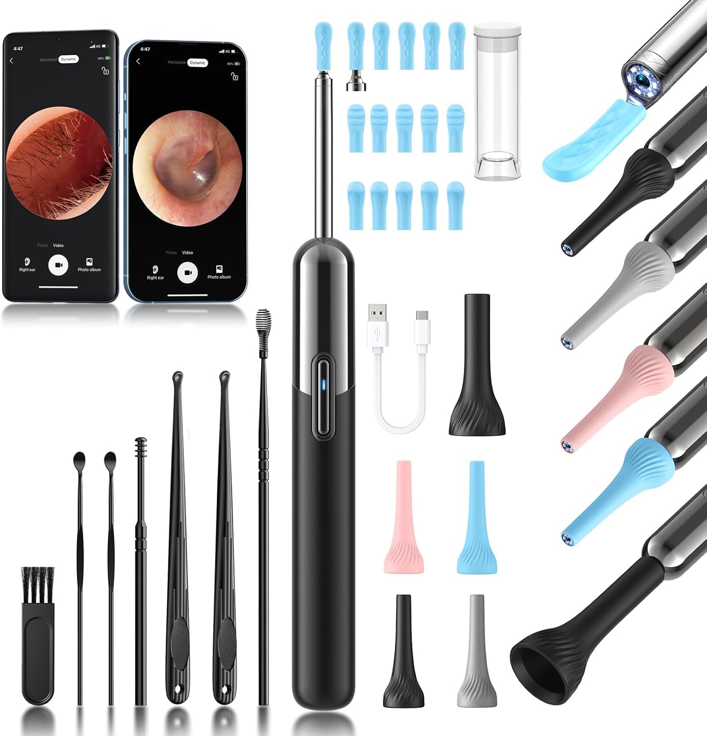 Kolrry kit-nettoyage-cire-oreille avec caméra 1080p pour une inspection précise.