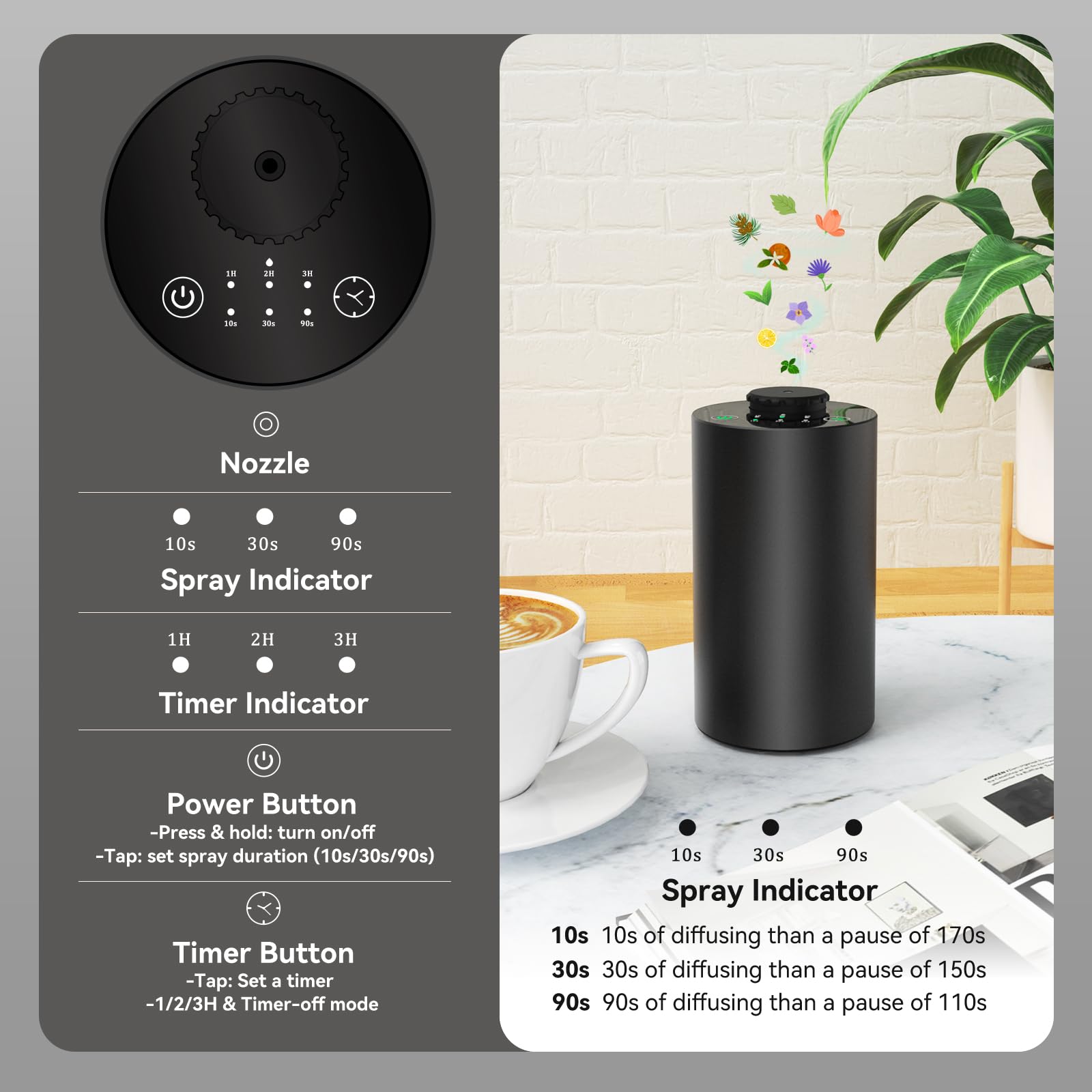KONCHILE diffuseur en alliage d aluminium noir, design élégant et durable