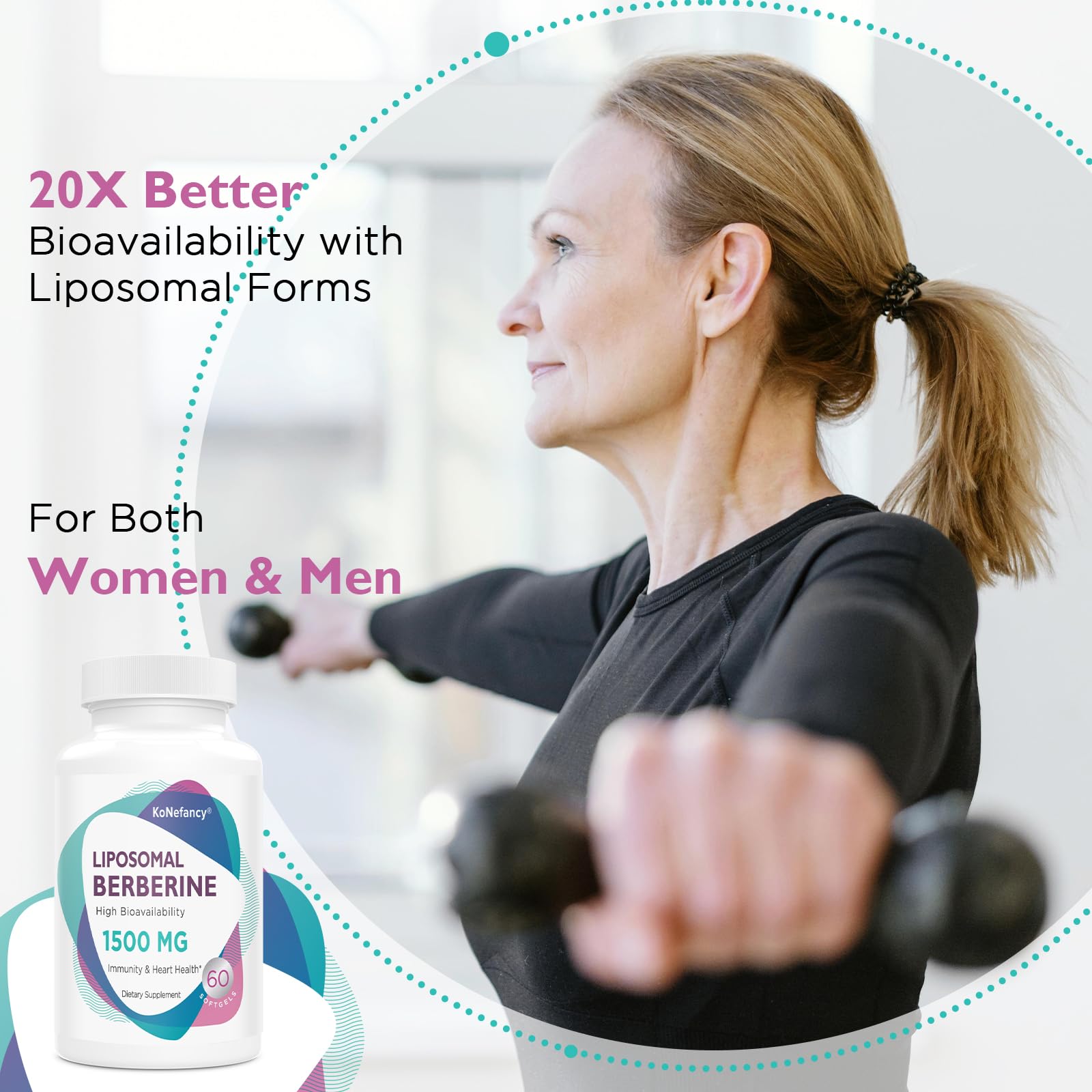 Berberine HCL 1500 mg par portion avec liposomes pour une biodisponibilité optimisée.