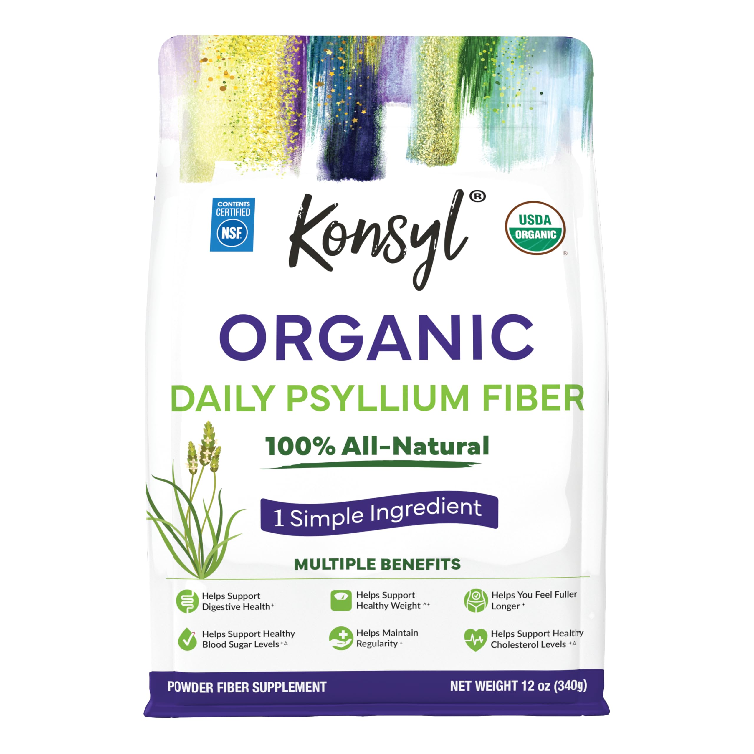 Konsyl Psyllium Husk Poudre versée dans un verre pour démarrer une routine fibre