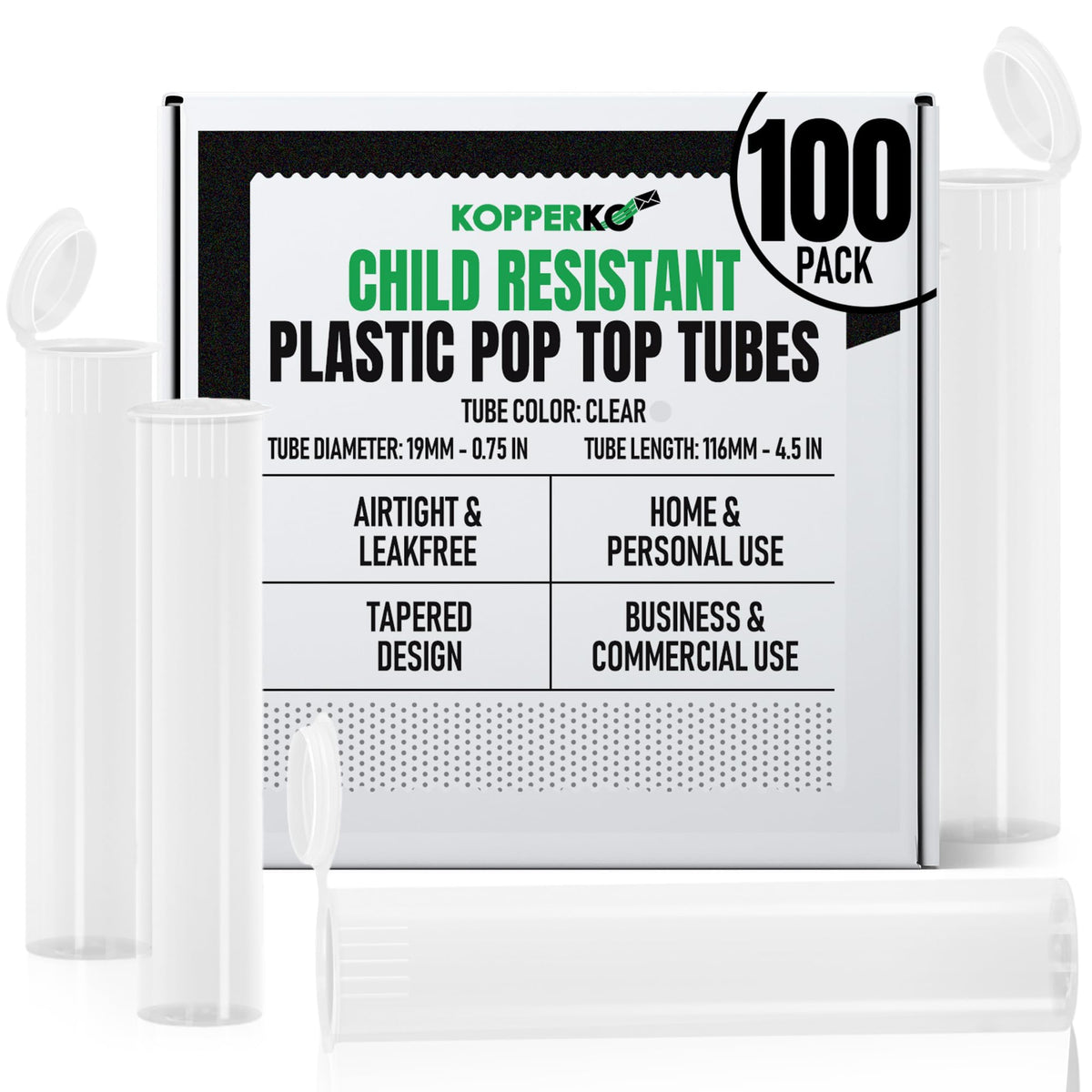 Kopperko tube voyage medicaments 116 mm, rangement sûr pour pilules en déplacement.