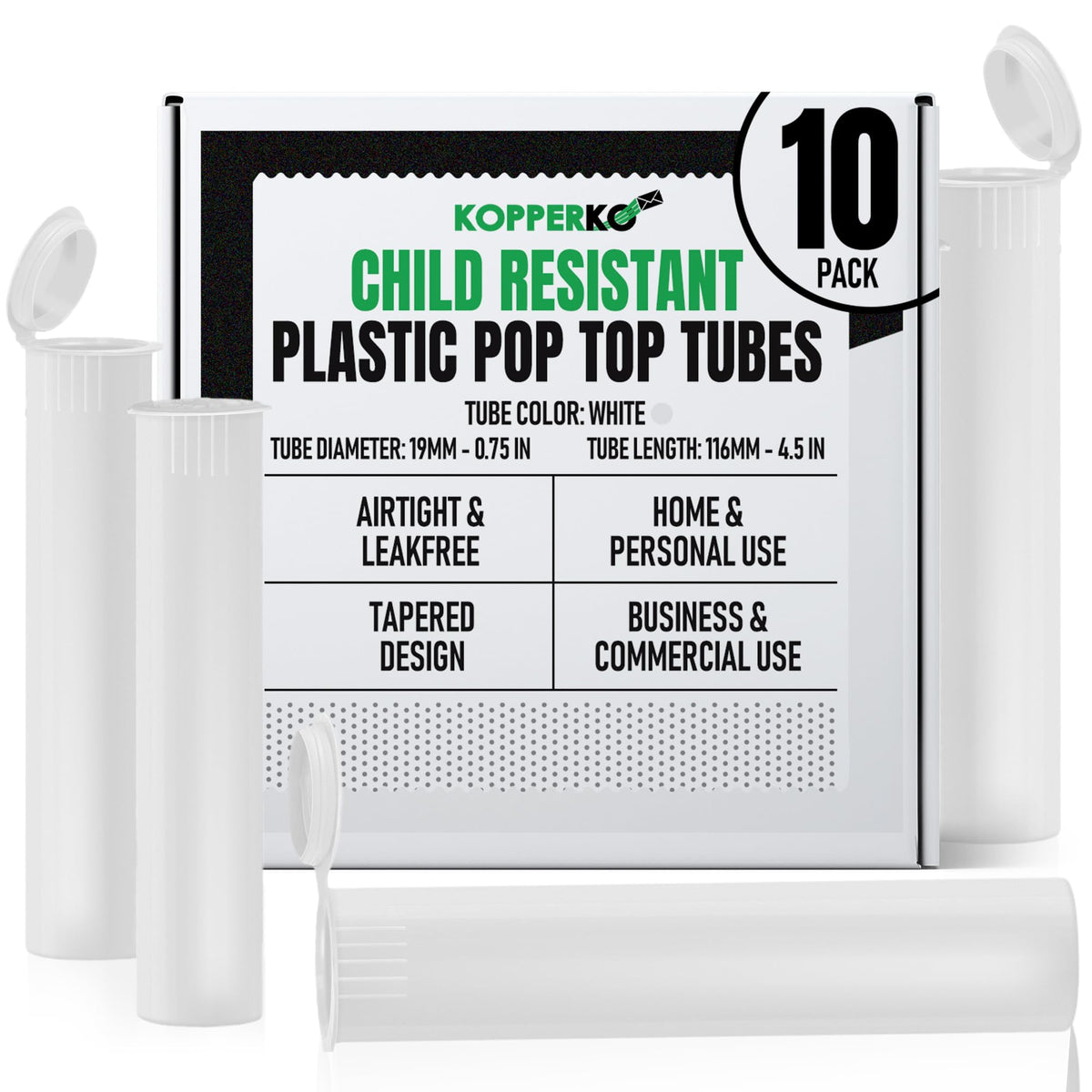 Kopperko Tubes à bouchon pop 116mm, rangement discret pour pilules et épices.