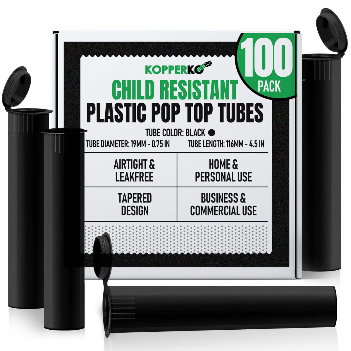Kopperko tubes ouverture poussoir 116mm, pratique pour pilules et petites monnaies en voyage.