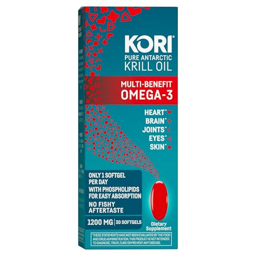 Kori Krill huile omega-3 bouteille montrant l aspect et l emballage, absorption potentielle améliorée