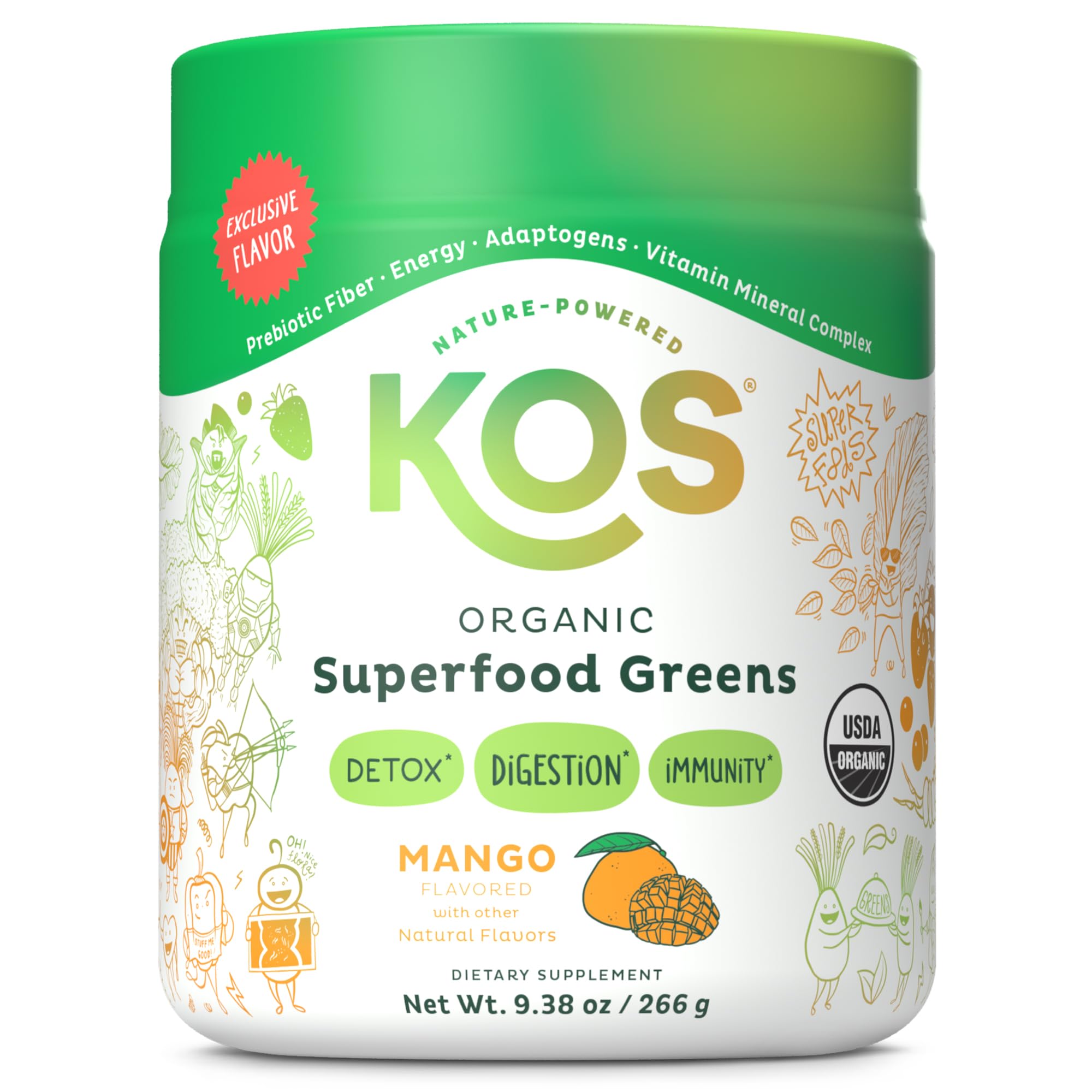 KOS Greens dans un verre, goût mangue rafraîchissant pour le matin