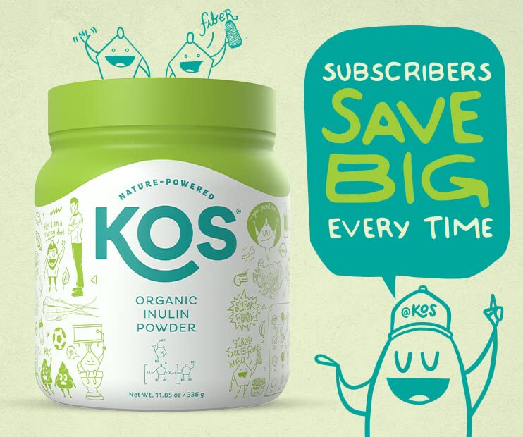 KOS Inuline bio, étiquette USDA, sans gluten ni soja.