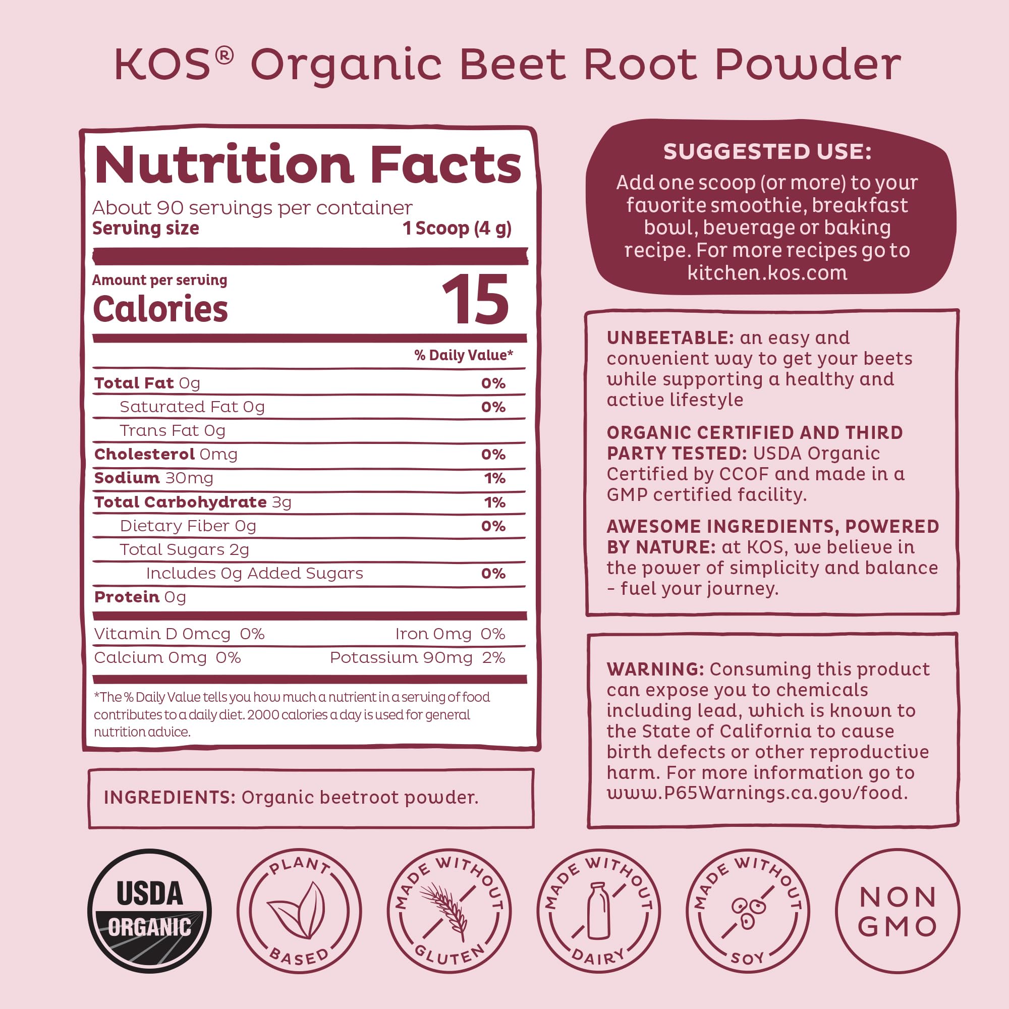 Préparation culinaire polyvalente avec Kos Poudre Betterave Bio