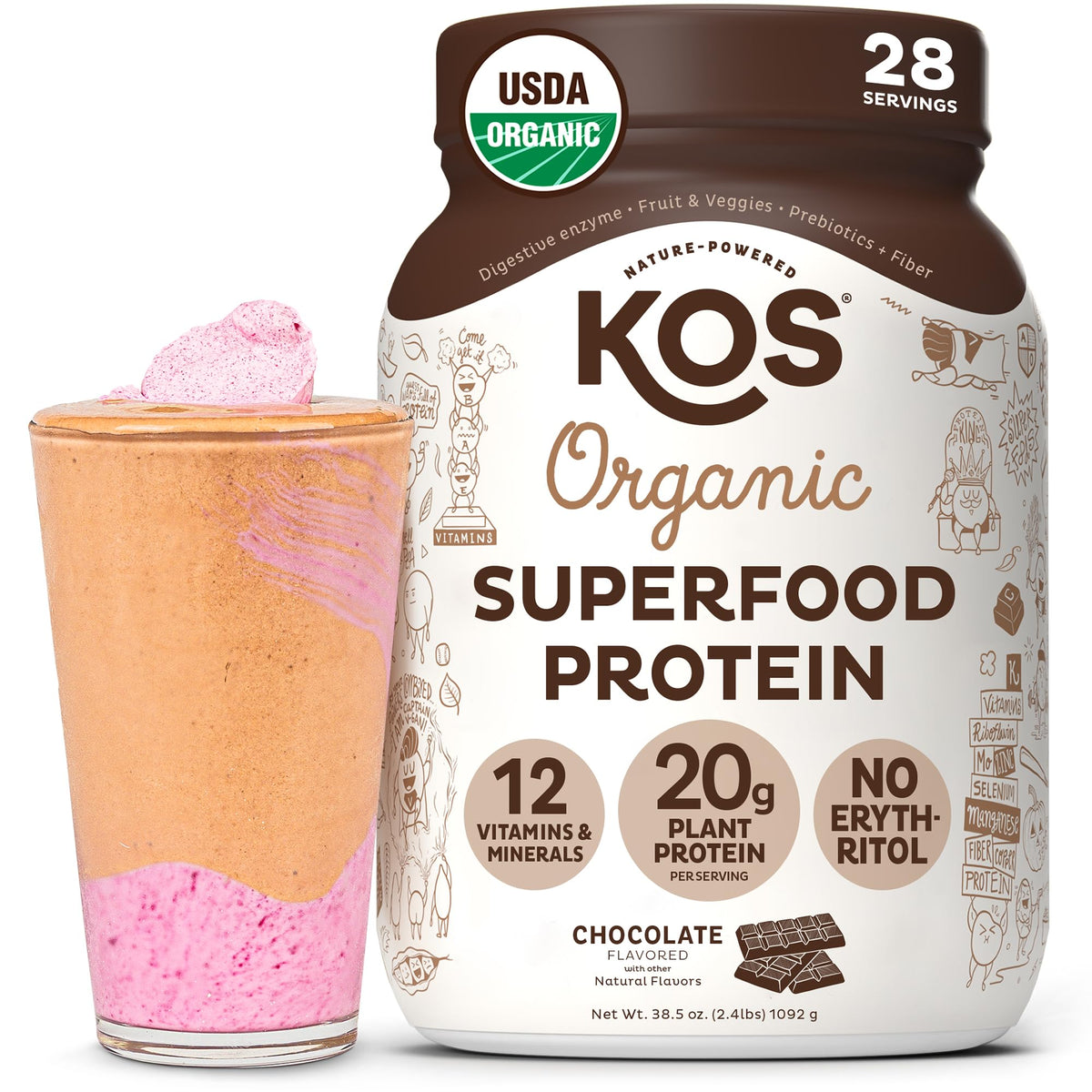 KOS protéine vegan chocolat — emballage clair et facile à repérer
