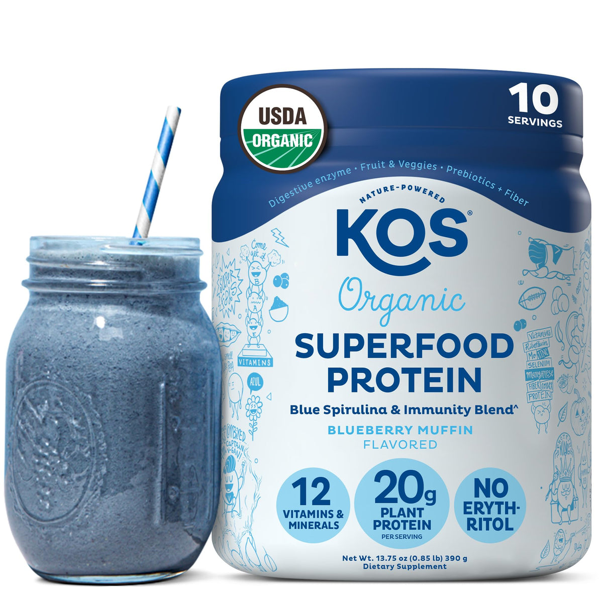 KOS protéine végétale pois myrtille en bouteille prête pour un shake savoureux.